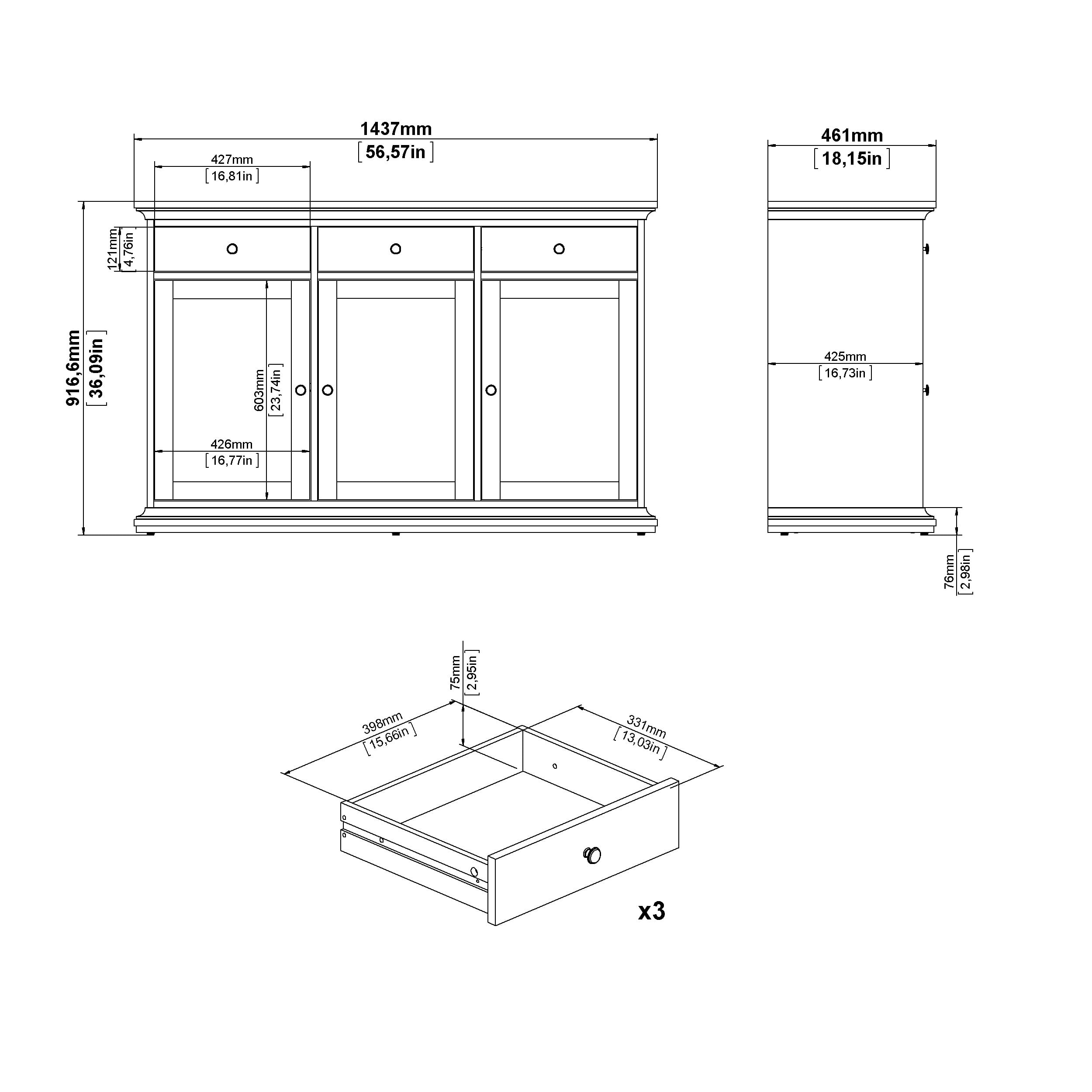 Tvilum Sonoma 6 Shelf Sideboard with 3 Doors and 3 Drawers, White - Image 17