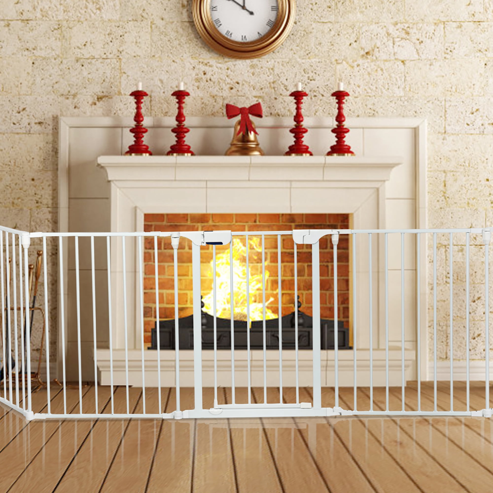 Costway Fireplace Fence Safety Fence Hearth Gate BBQ Metal Fire Gate Pet White - Image 6
