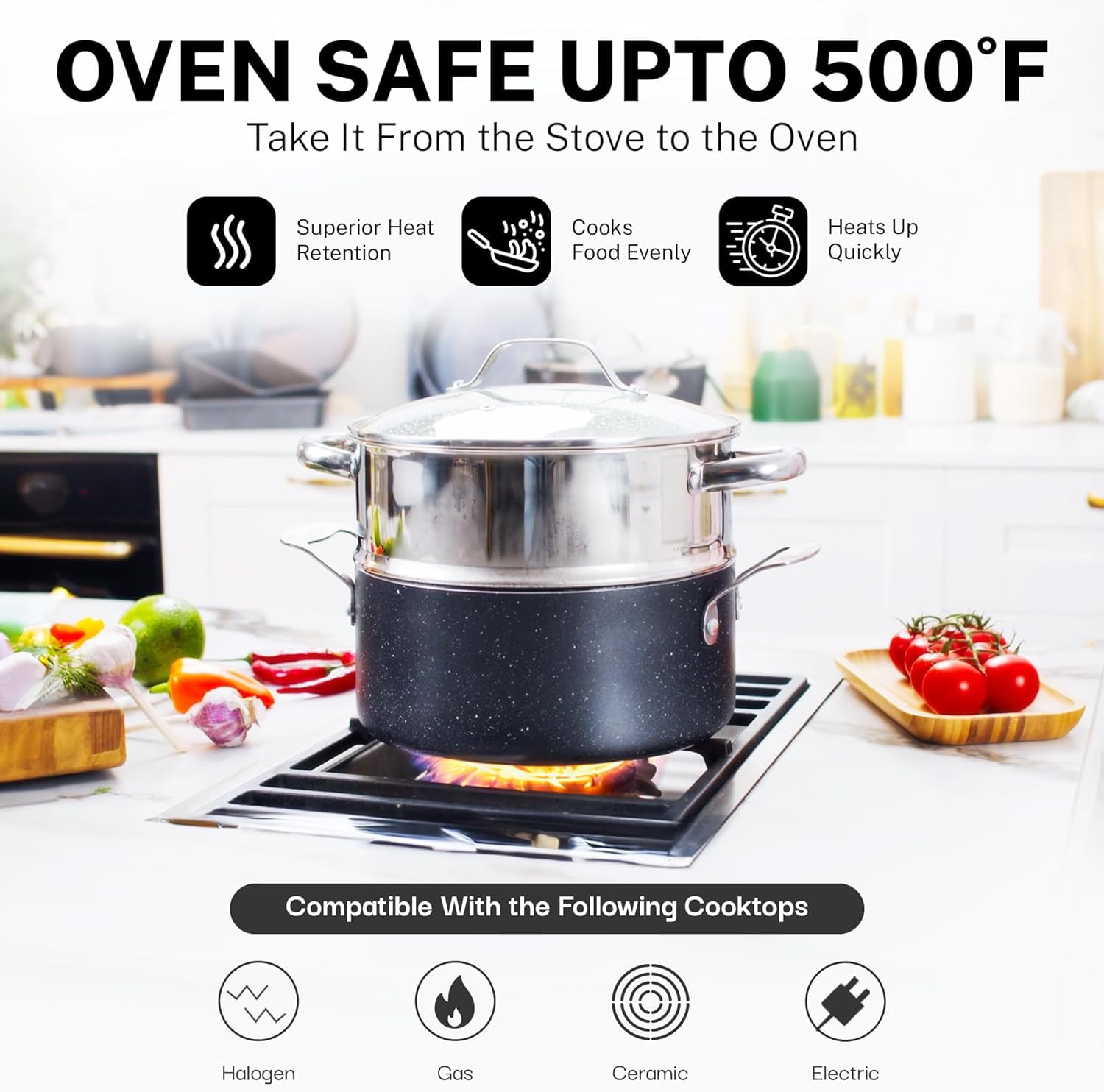 Granitestone True 20 Pc Pots and Pans Set Non Stick Cookware Set with Square Pan/Bakeware Set, Non Toxic Pot and Pan Set, Oven/Dishwasher Safe, Non stick Pots and Pan Set, No Cheater Pieces, Black - Image 7