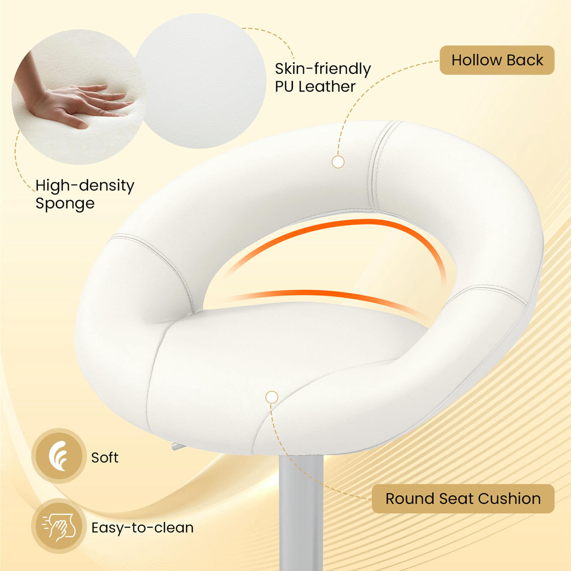 Costway Set of 2 Bar Stools Adjustable PU Leather Barstools Swivel Pub Chairs White - Image 2