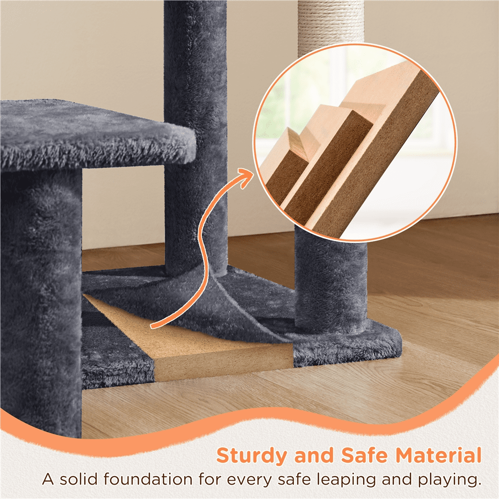 Alden Design 57″ Tall Multi Level Cat Tree with Basket & Condo & Scratching Post, Dark Gray - Image 11