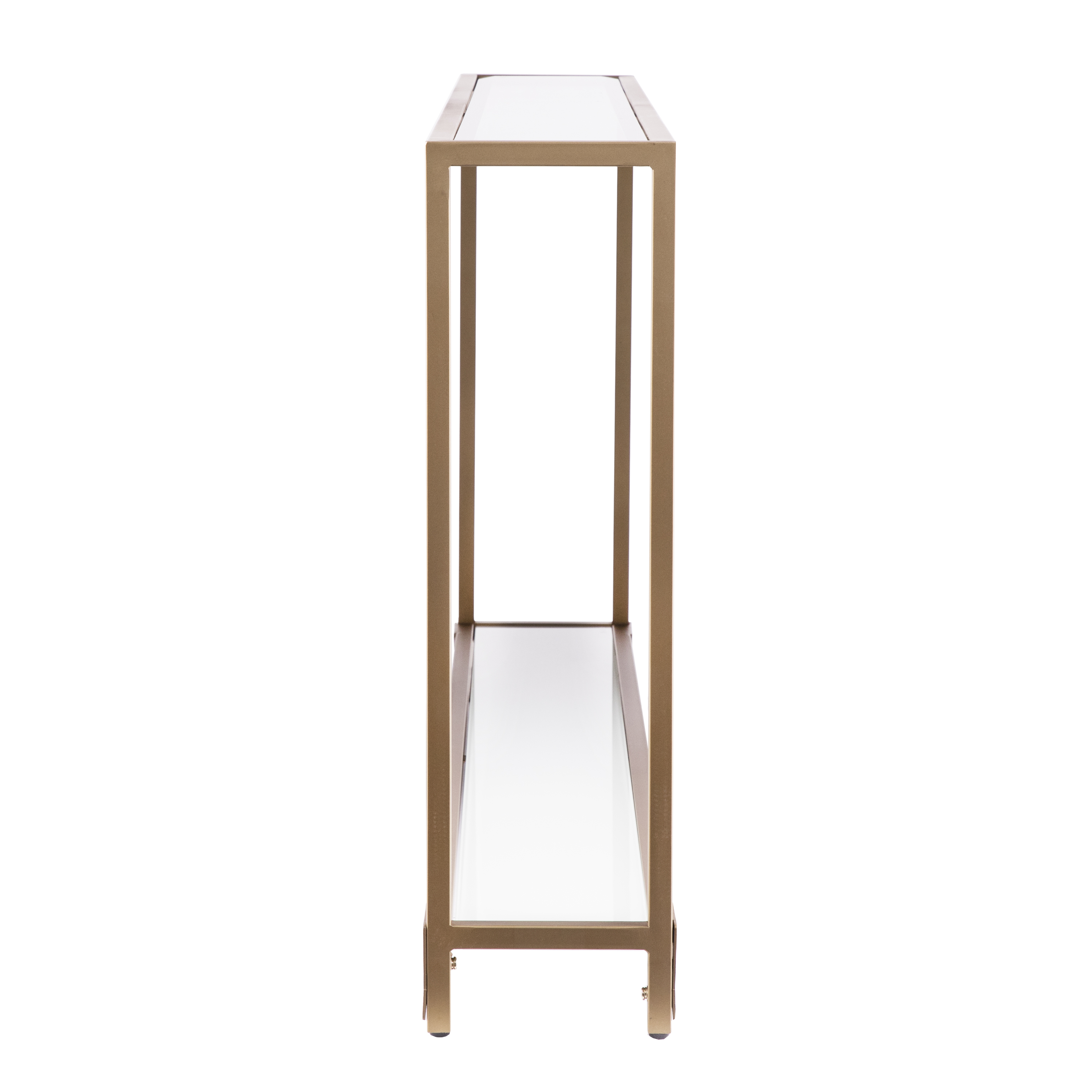 Barley Narrow Metal Console, Gold with White Glass - Image 11
