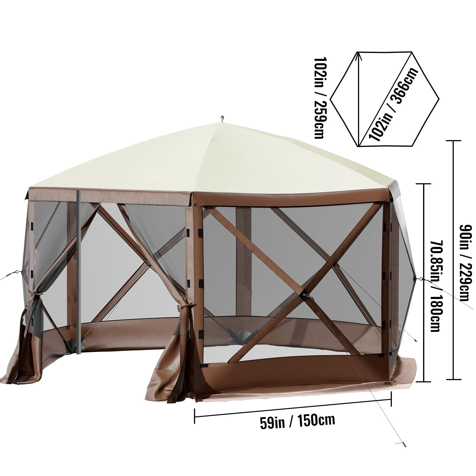 BENTISM 10'x10' Camping Gazebo Tent, 6 Sided Pop-up Canopy Screen Tent for 8 Person Camping, Waterproof Screen Shelter with Portable Storage Bag, Ground Stakes, Mesh Windows - Image 8
