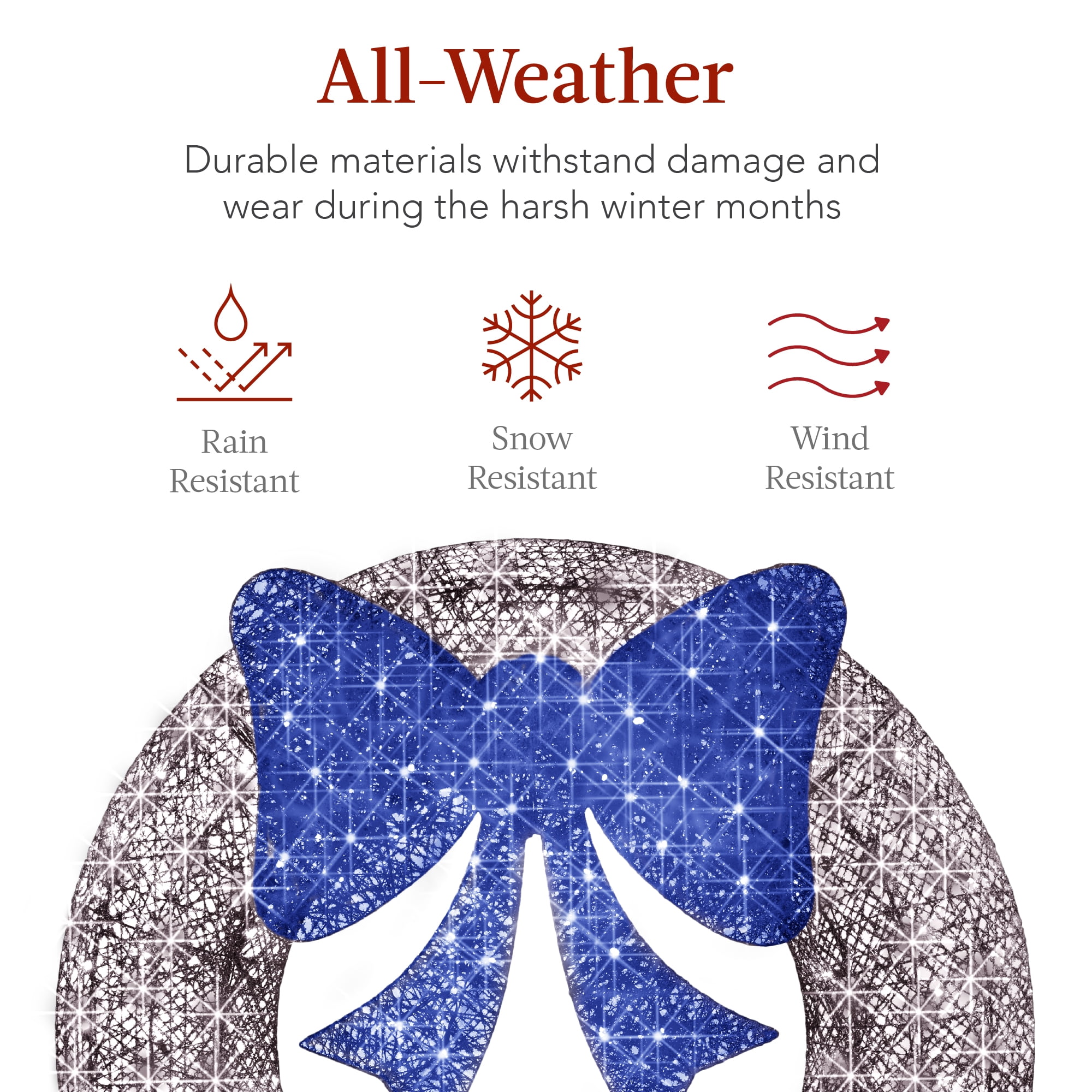 Best Choice Products 60in Pre-Lit Outdoor Christmas Wreath, LED Metal Holiday Decor w/ 206 Lights, Bow - Silver/Blue - Image 5