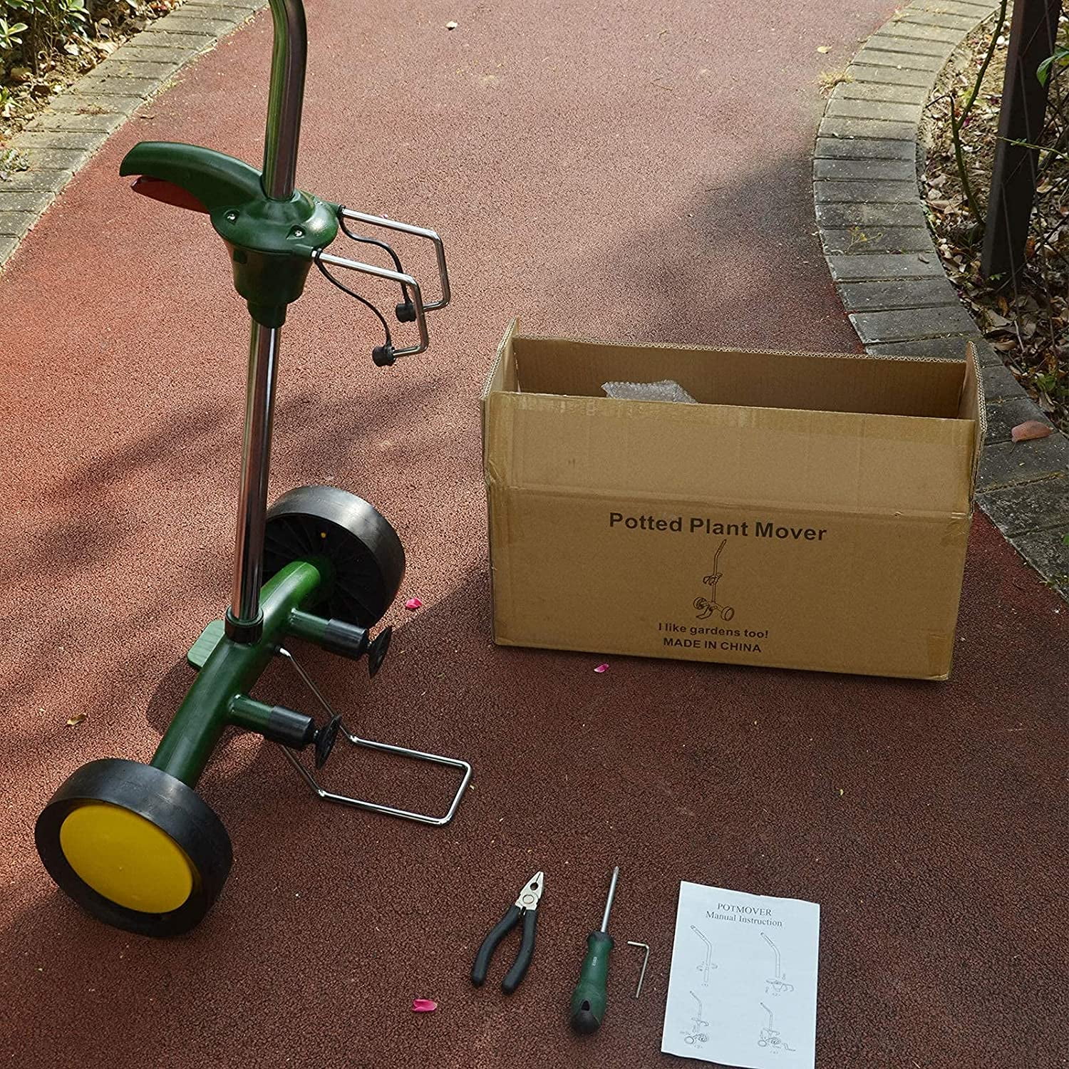 VIMOA Potted Plant Mover Dolly Green with Rubber Flat Free Round Wheels Stainless Steel Garden Pot Mover for Flower Trees - Image 2