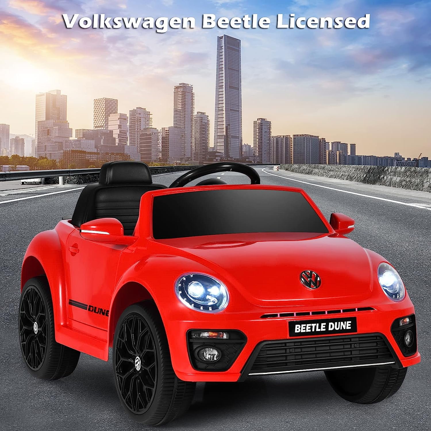 Costway 12V Kids Ride On Car Licensed Volkswagen Beetle with Remote Control & Music Red - Image 3