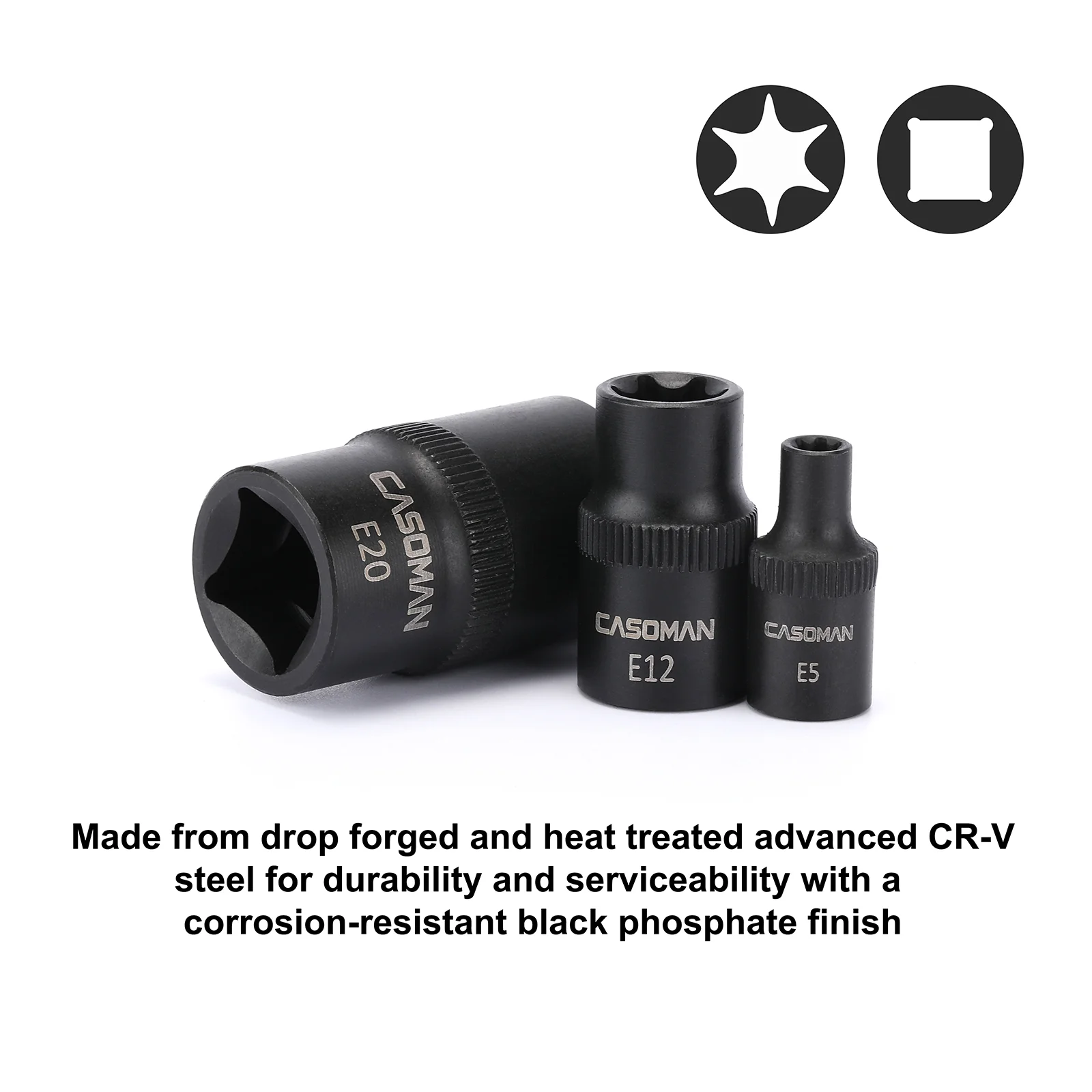 CASOMAN 107-Piece Bit Socket Set, 1/4", 3/8" and 1/2" Drive, Torx/Extra Long Torx/Tamper Proof Torx/Hex/Ball End Hex, SAE/Metric, S2 Steel Bits - Image 4