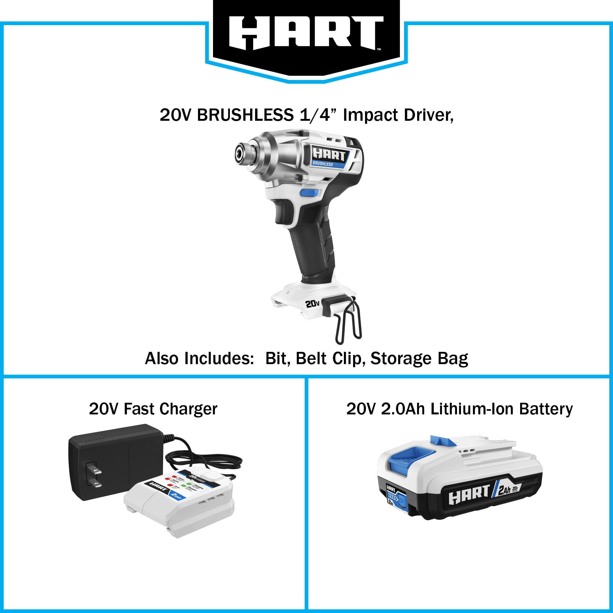 HART 20-Volt Cordless Brushless Impact Driver Kit, Gen 2, 1/4" Hex Collet - Image 9