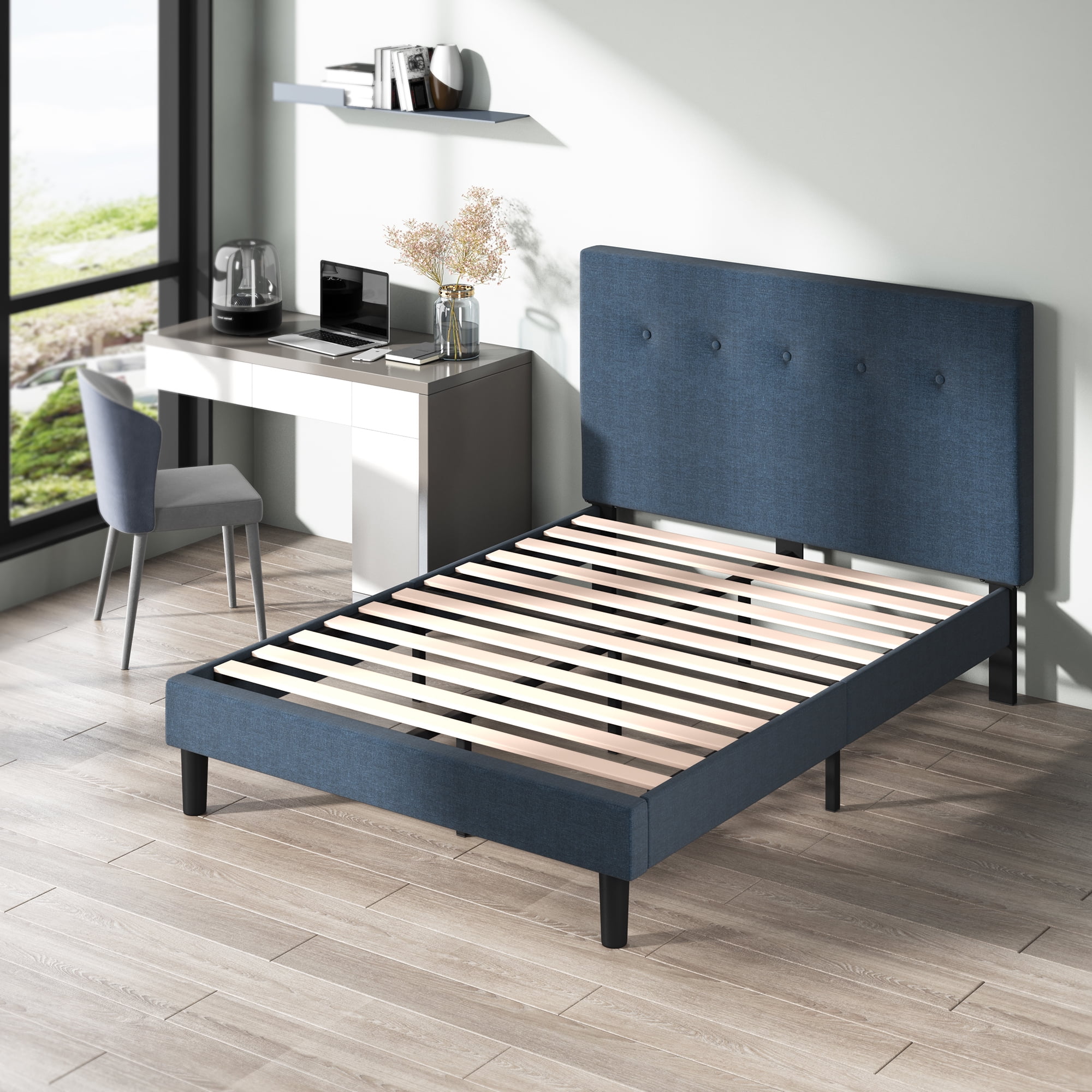 Zinus Omkaram 47" Upholstered Navy Platform Bed, Full - Image 3