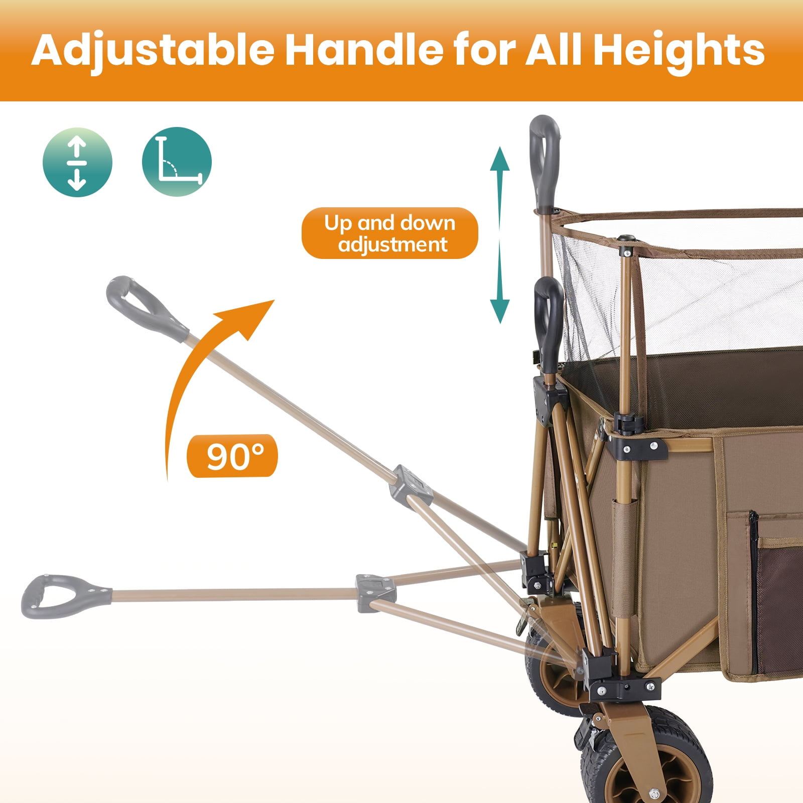 Collapsible Camping Beach Wagon, VECUKTY 350L Garden Cart, Heavy Duty Utility Fold Wagon with Big Wheel & Side Pickets for Garden, Camping, Sport, Shopping, Brown - Image 5