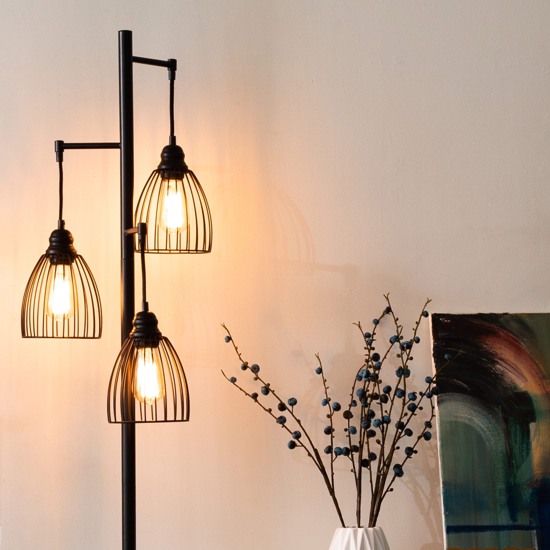 Bestco 67" Industrial Floor Lamp with 3 Hanging Lights, Black - Image 2