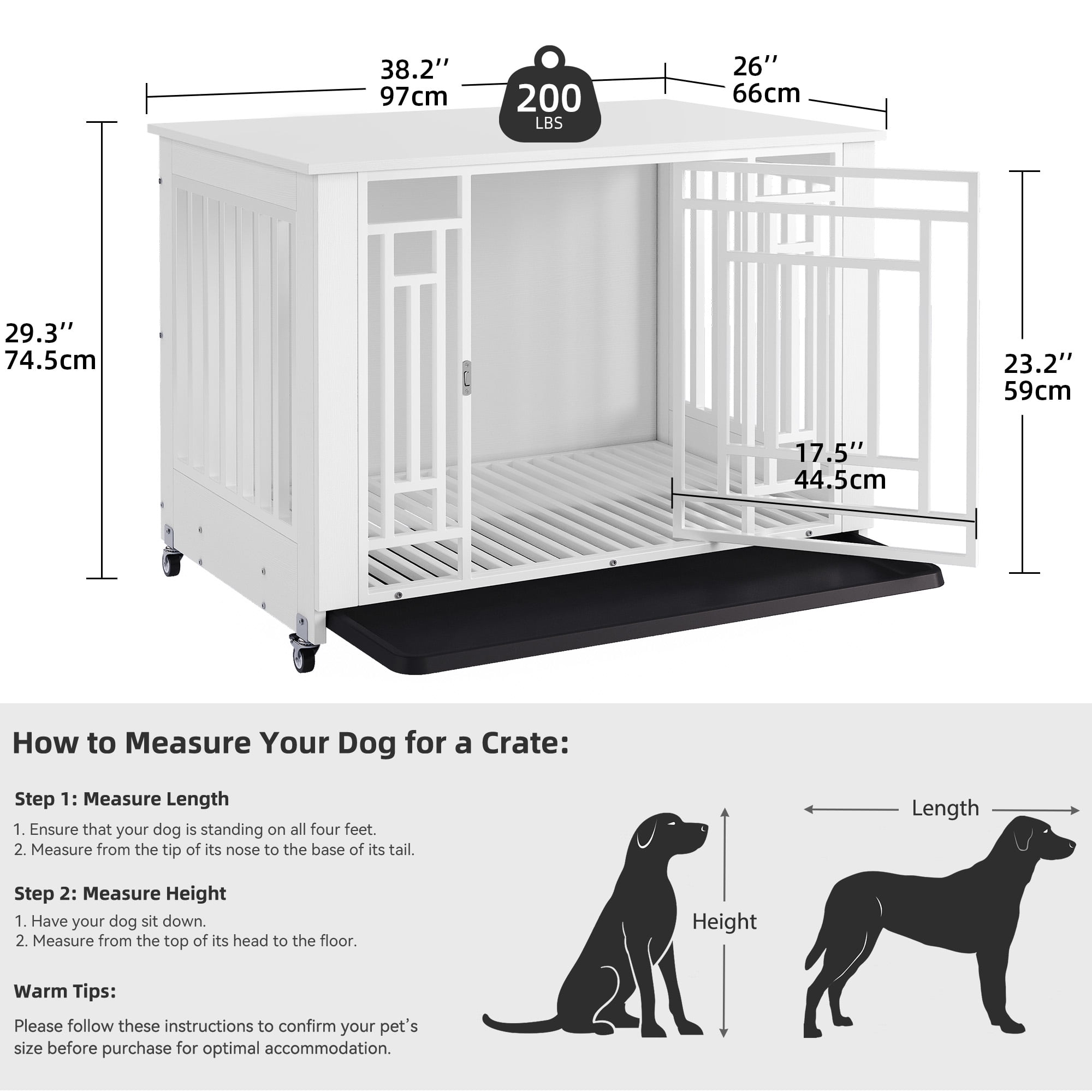 Dextrus Medium Dog Crate with Lockable Door, 38" Heavy Duty Metal Dog Crate and Kennel with Removable Tray and Wheels for Small Medium Large Dogs, White - Image 4