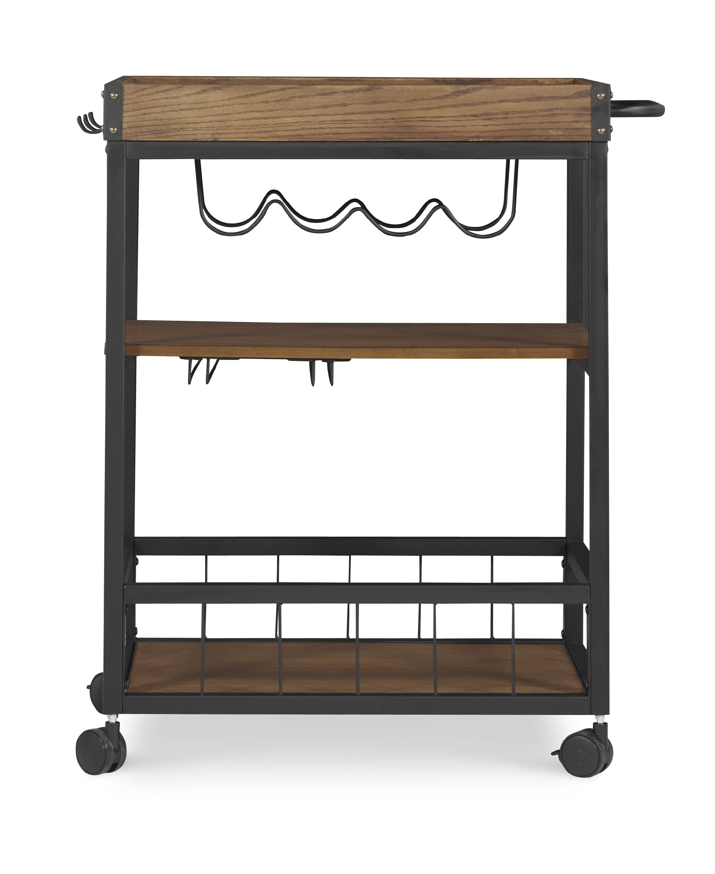 Linon Honton 3-Tier Mobile Bar Cart with Wine Storage & Open Shelving, 36.5" Tall, 43 lb, Black - Image 3