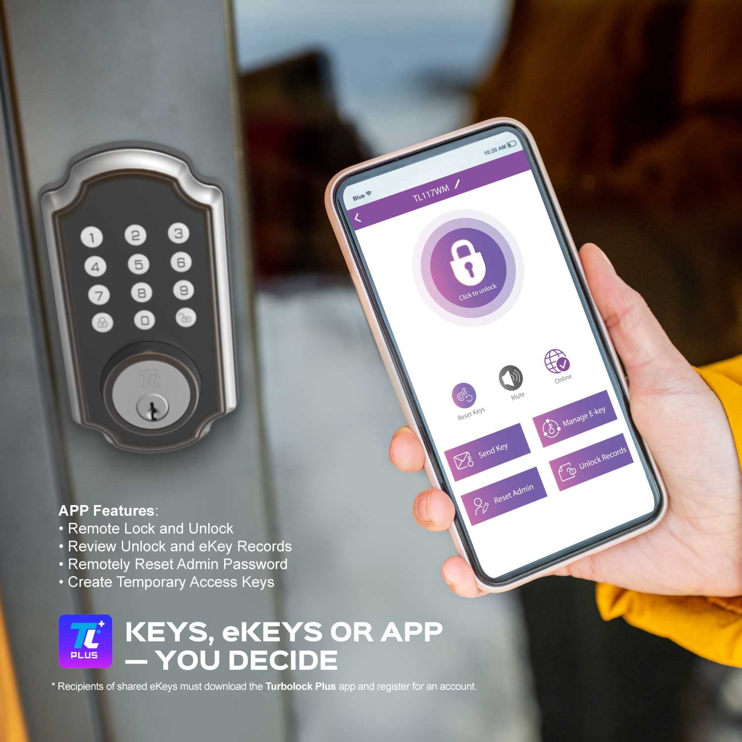 TurboLock TL117WM Smart Deadbolt Door Lock Wi-Fi Bridge Keypad App Remote Control Ready For Thicker Doors (IP65) - Image 7