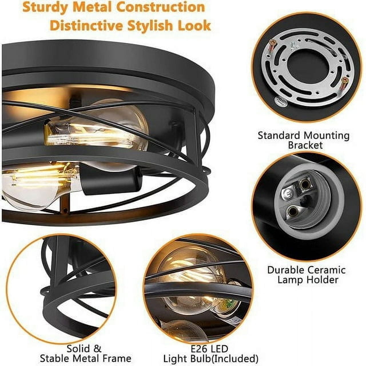 Flush Mount Ceiling Light Fixtures with 2 Bulbs Farmhouse Flush Mount Ceiling Light 2-Light Ceiling Lamps for Kitchen Bedrooms Foyer Hallways - Image 2