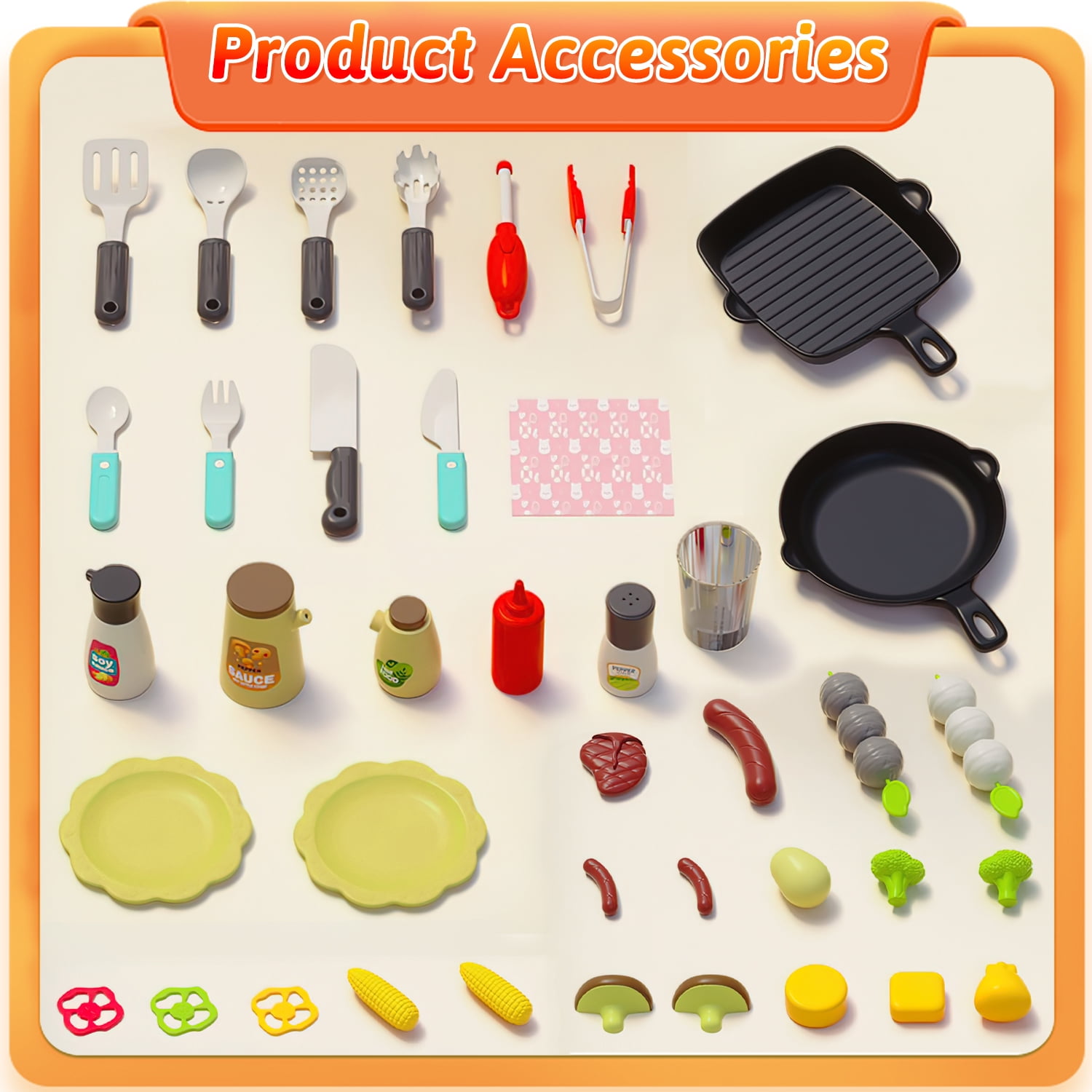 Freecat Kids BBQ Grill Set, Toddler Play Kitchen Toys for Ages 2 3 4 5 6, Toddler Outdoor Camping Cooking Set Toys, Play Food Christmas Birthday Gift. - Image 4