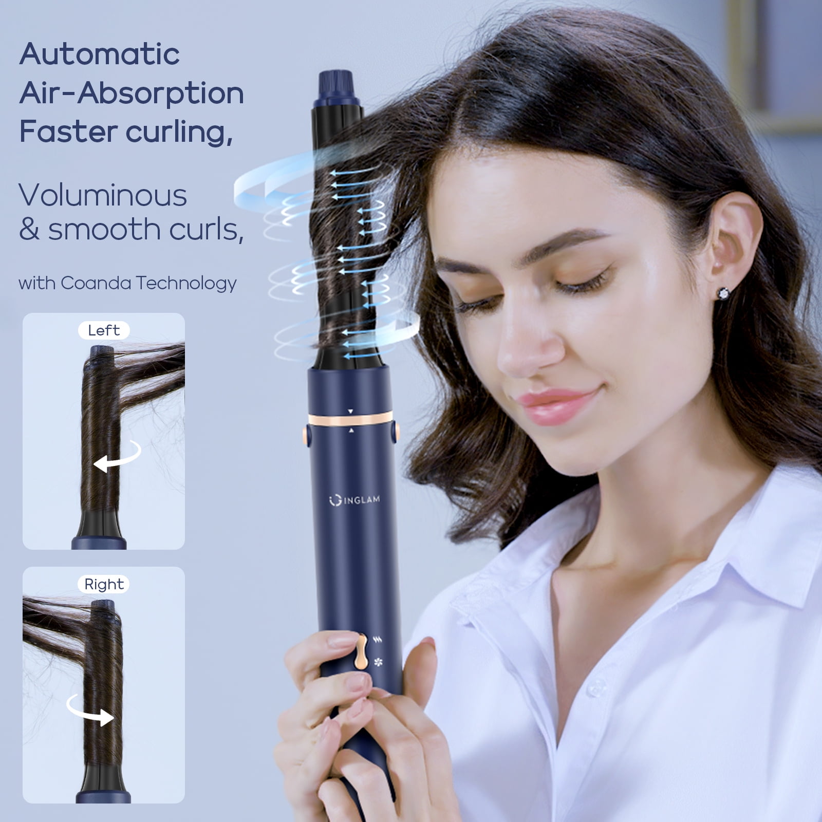 IG INGLAM MegaAIR Styler, 5 in 1 Hair Styler with 110,000 RPM, Ionic Hot Air Brush Set, High-Speed Hair Dryer Volumizing and Shape, Prussian Blue - Image 4