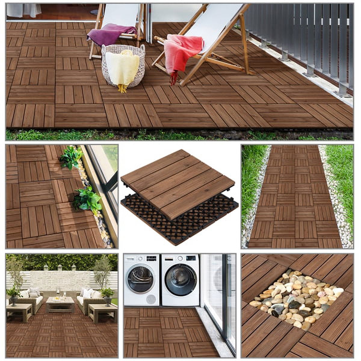 Renwick 12" x 12" Interlocking Wooden Floor Tiles, Outdoor and Indoor, 11 pieces, Brown Flooring Materials - Image 3