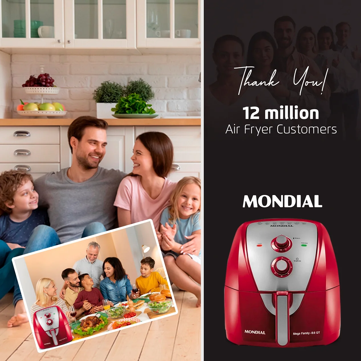 Mondial Air Fryer - 8.6 Quart Extra-Large Air Fryer, 1800 Watts - Quick Heat Circulation Technology, Low Fat Cooking Less Calories - Removable Squared Basket, Easy Usage Auto Shut Off - Red - Image 5