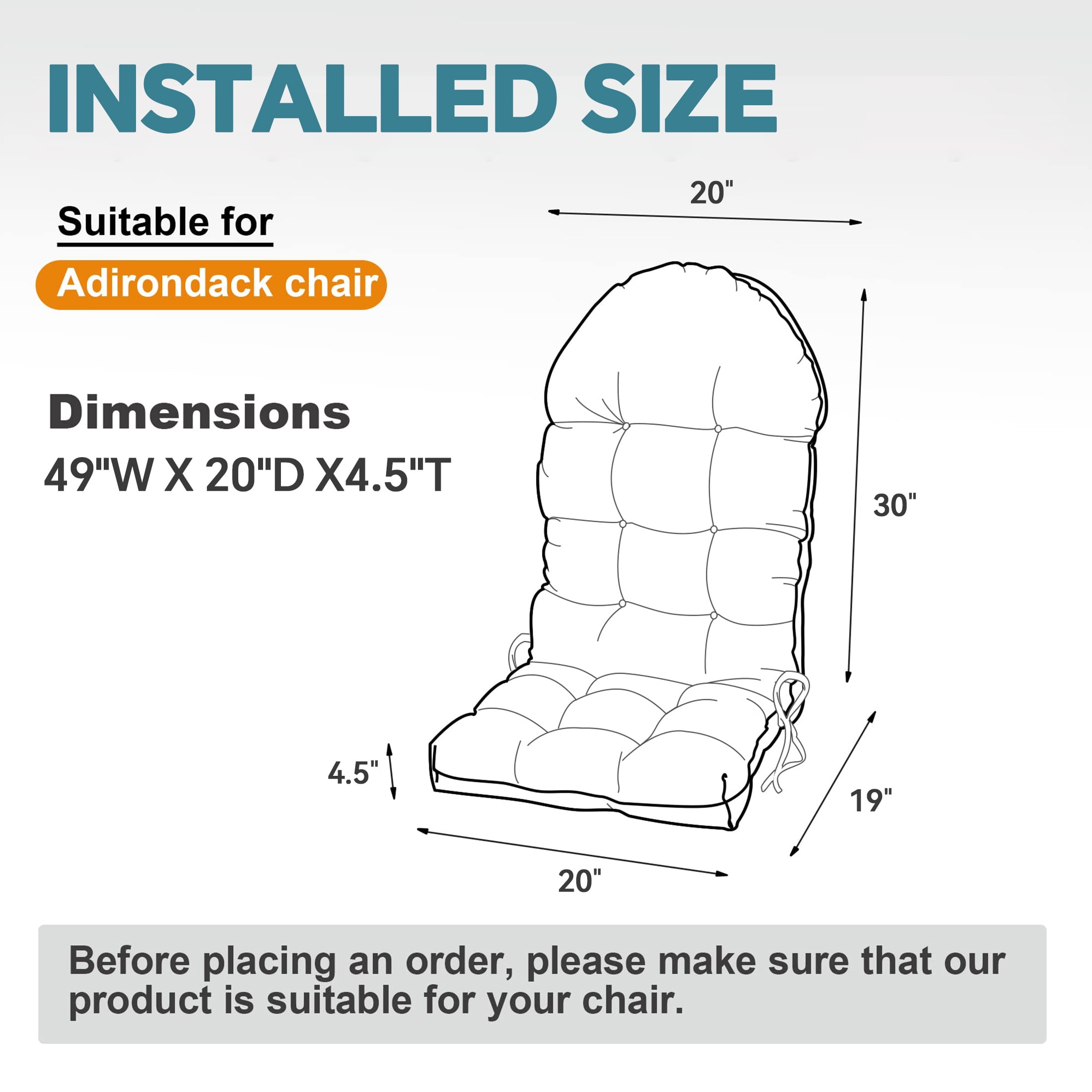 HioHa Adirondack Chair Cushion, 49x20x4.5 inch Patio Chair Cushion with Ties, Rocking Chair Pad Cushion Indoor/Outdoor with Sunproof Waterproof and Fade-Resistant(Blue, 2pc) - Image 5