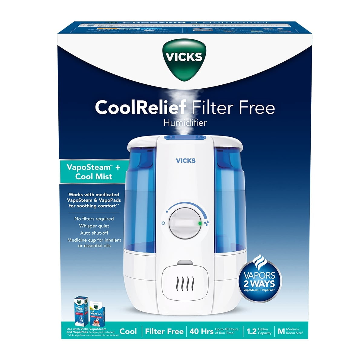 Vicks 1.2 Gallon Cool Relief Filter Free Ultrasonic Humidifier, 400 sq ft, VUL600 - Image 8