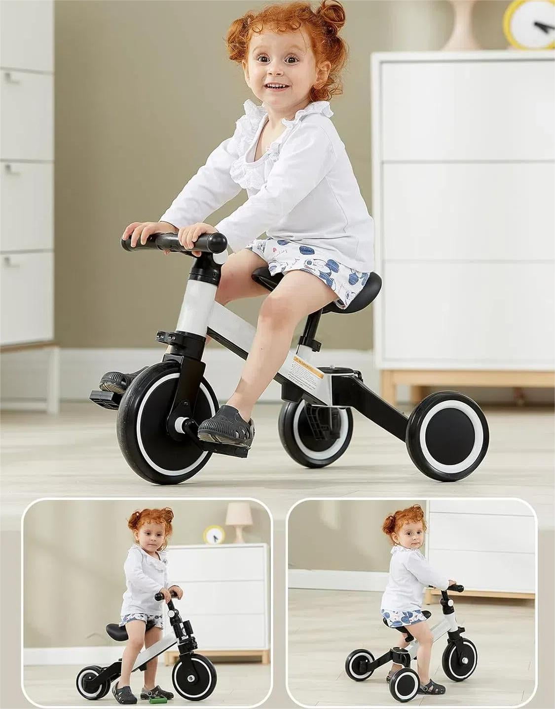 Kids Tricycle, 5-in-1 Toddler Balance Bike with Removable Pedals, White Tricycles for Toddlers Kids 1-4 Years Old Boys Girls Birthday Gift, Baby Bike Infant Trike Toddler Bike - Image 4