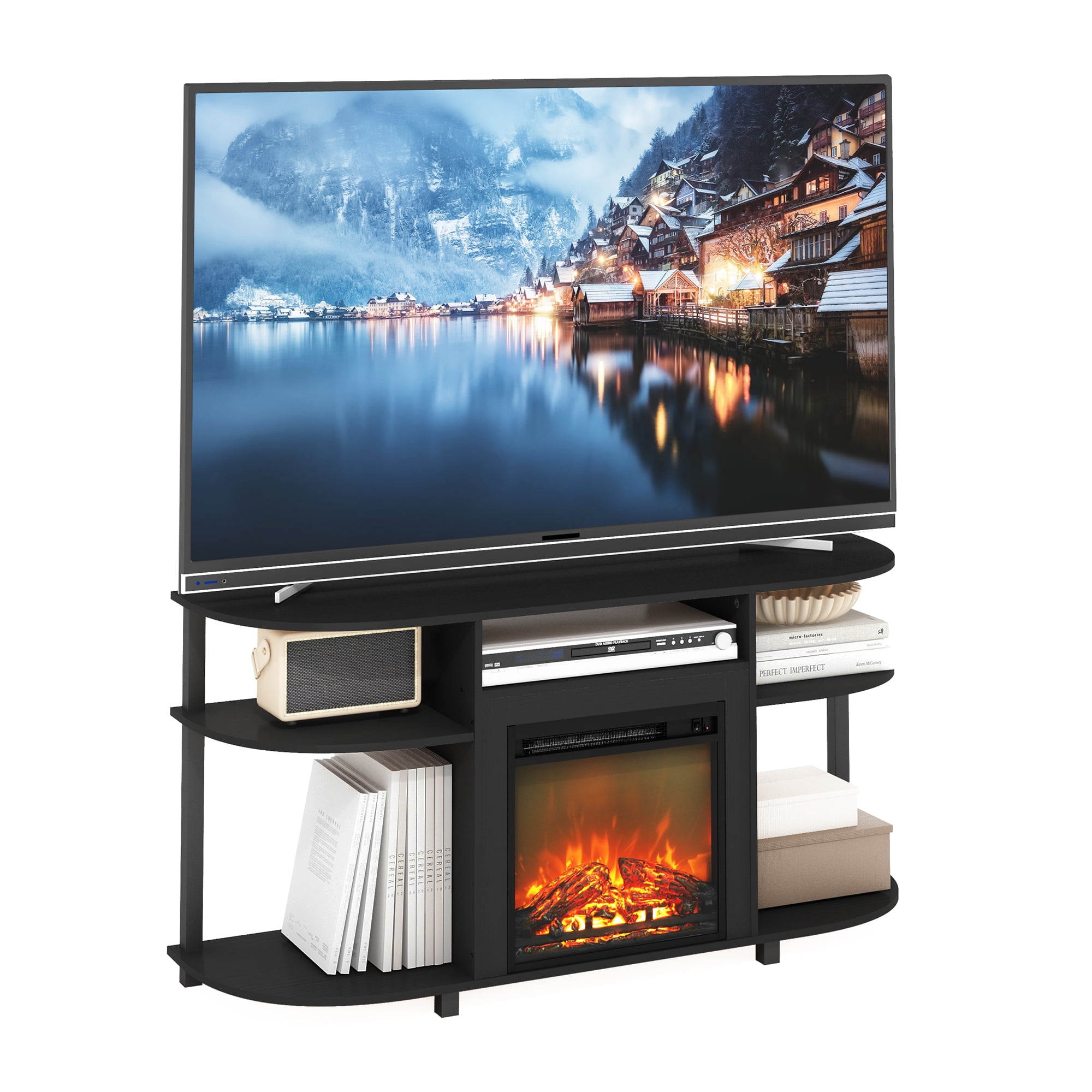 Furinno Jensen Open Storage Curved Entertainment Center Stand with Americano - Image 5