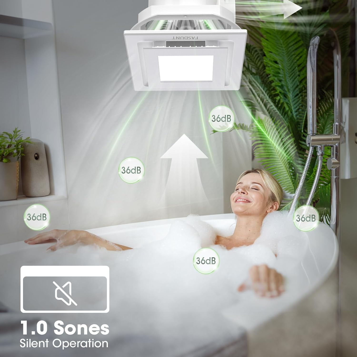 FASDUNT Bathroom Exhaust Fan with Light, 12W Bathroom Fan with LED Light Combo, 120 CFM 1.0 Sones Quiet Ventilation Fan and Light Combo 5000K for Home Bath Office Hotel, White - Image 2