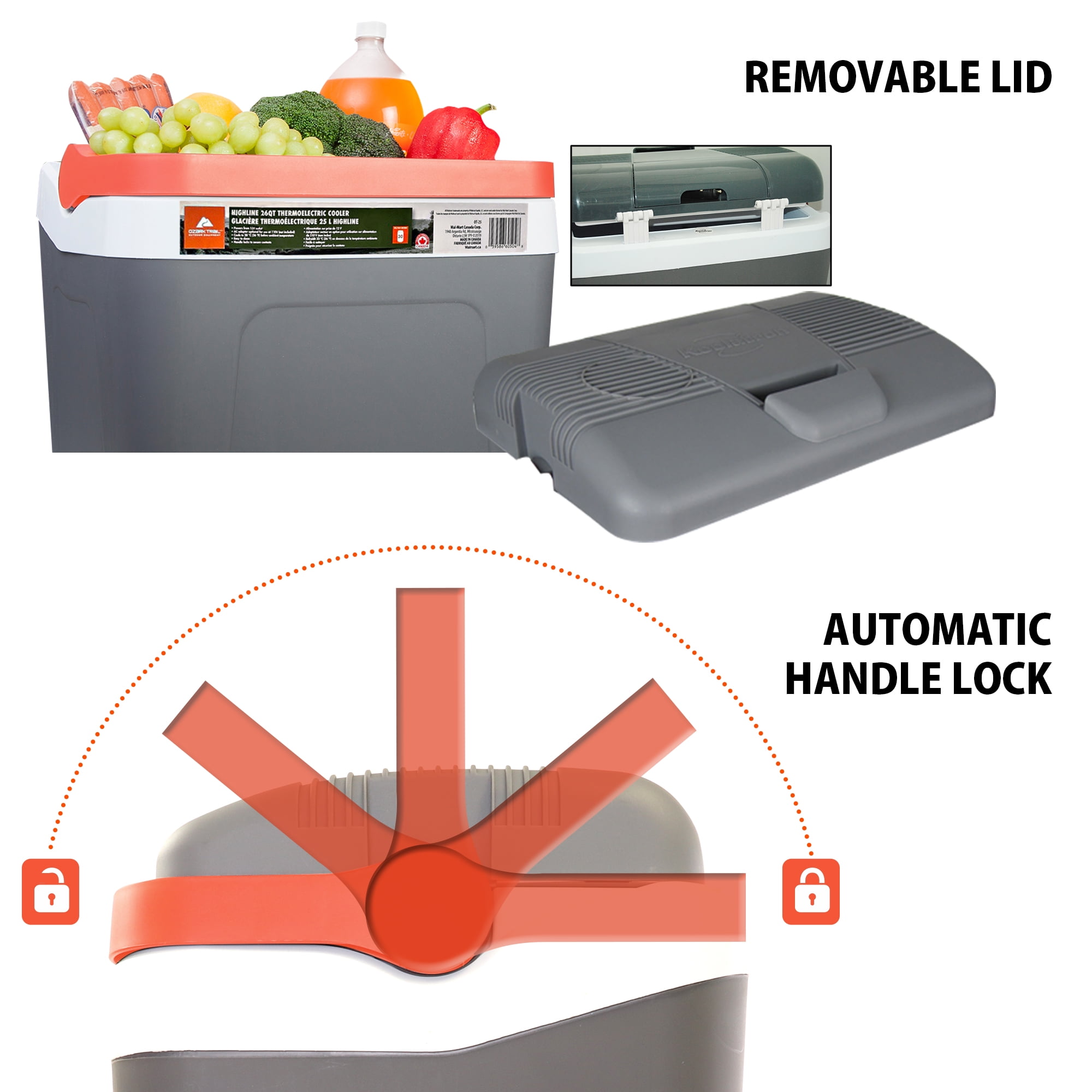 Ozark Trail 26QT electric Cooler 12V Portable Travel Beach Camping Picnic Insulated Cooler 30 Cans Iceless 24L, Grey - Image 3