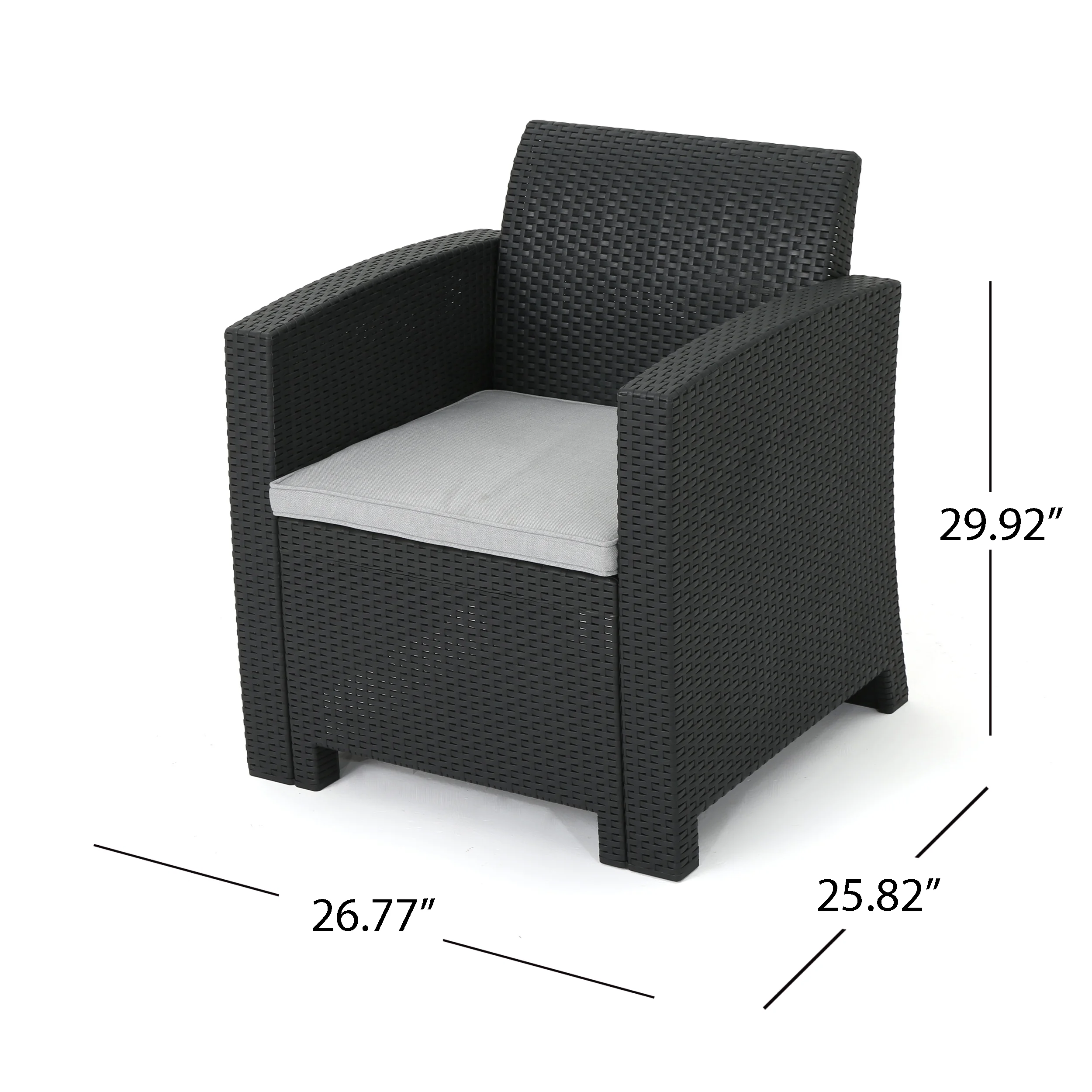 Outdoor 4 Piece Faux Wicker Rattan Style Chat Set with Cushions, Charcoal Light Grey - Image 3