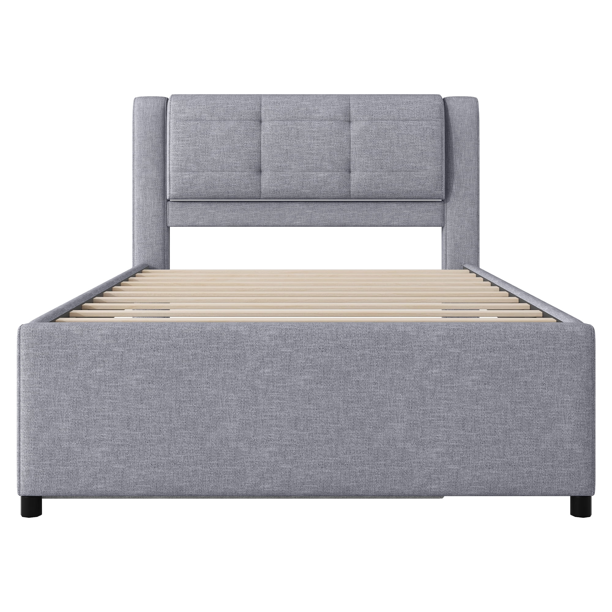 Euroco Upholstered Full Platform Bed with Pop-up Twin Trundle for Bedroom, 2 Beds in One, Gray - Image 3
