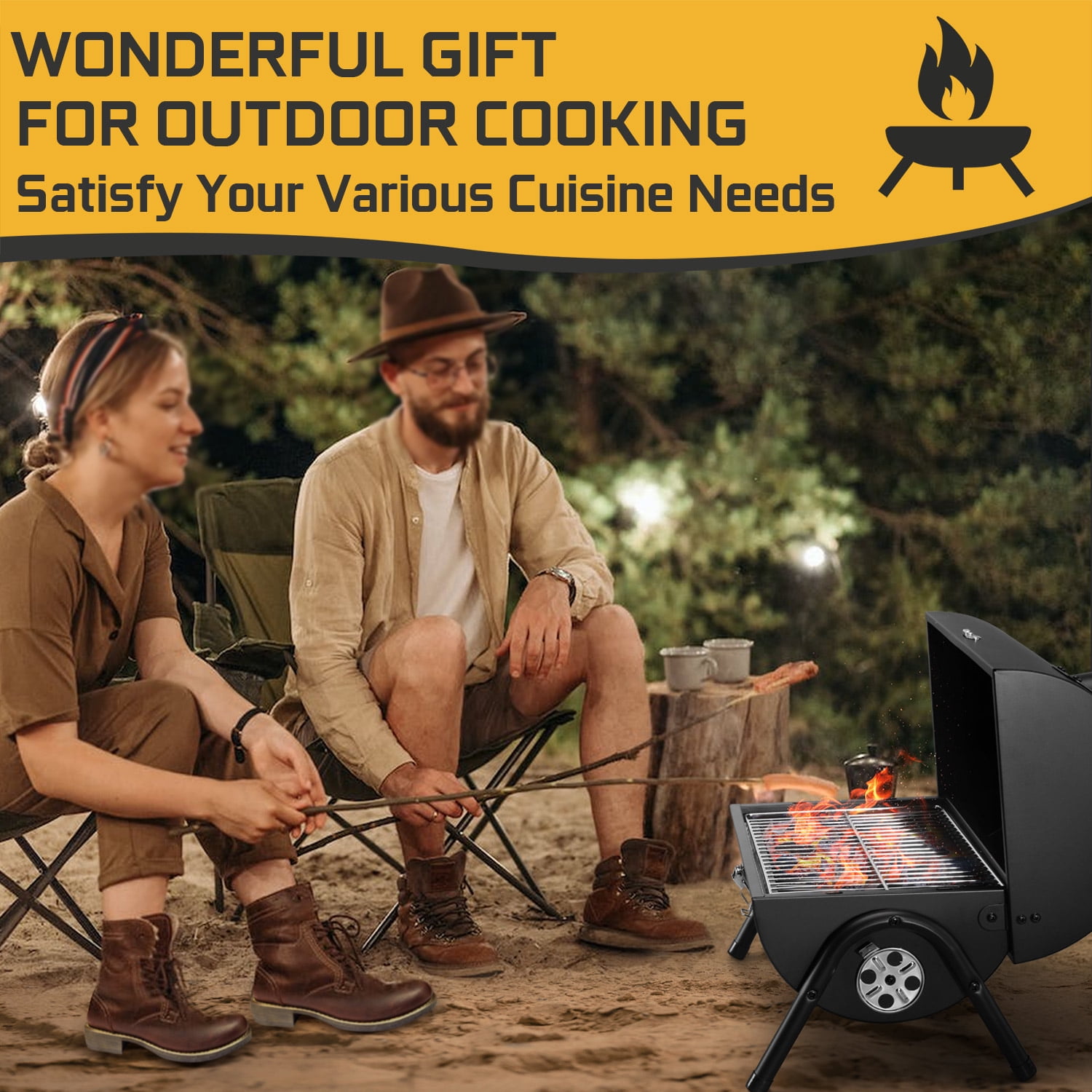 Coliware Portable Outdoor Tabletop Charcoal Grill with accessories tools, Multi-functional Barbecue Smoker for Backyard Camping Picnics Beach, Compact & Heavy Duty - Image 8