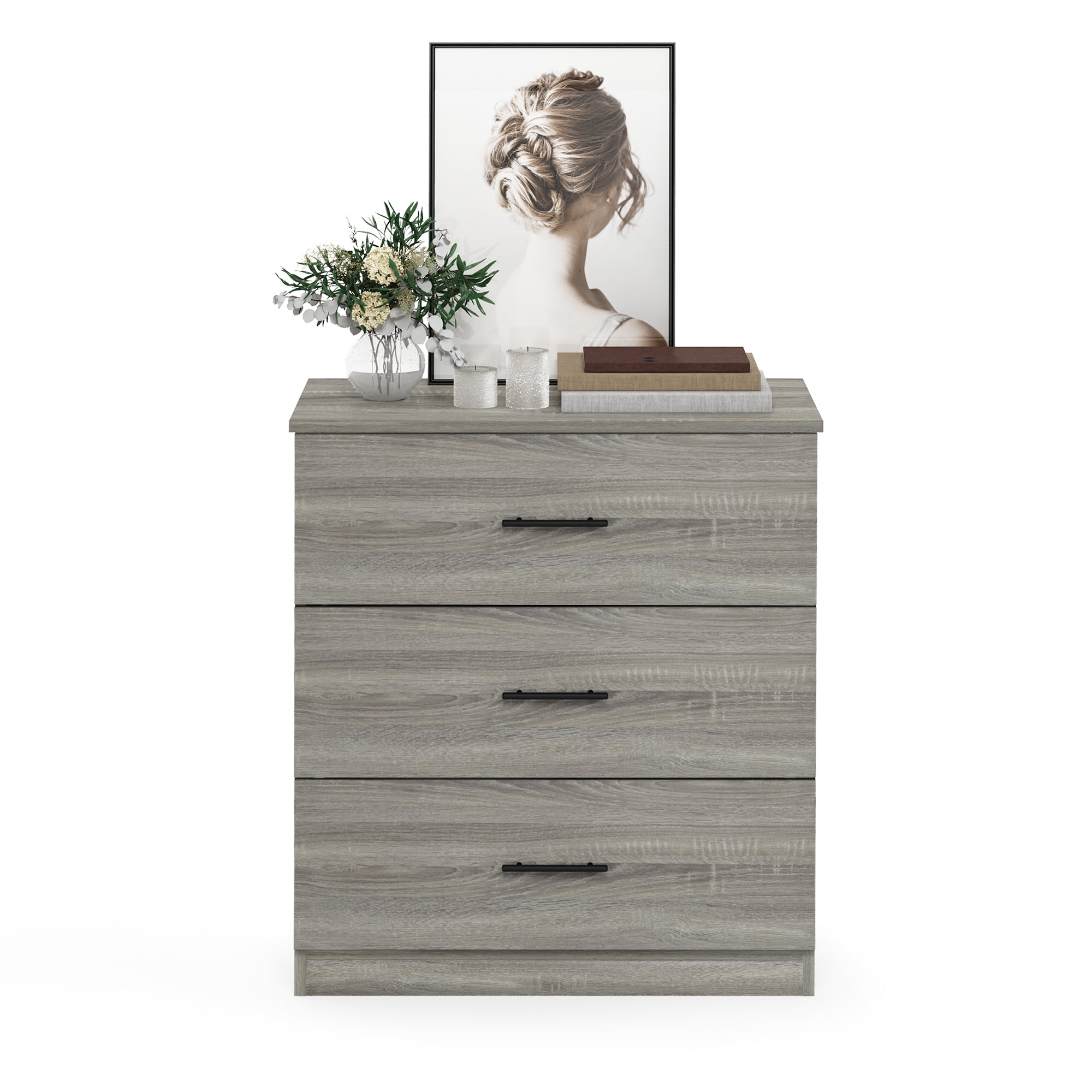 Furinno Tidur Simple Design 3-Drawer Dresser with Handle, French Oak Grey - Image 3