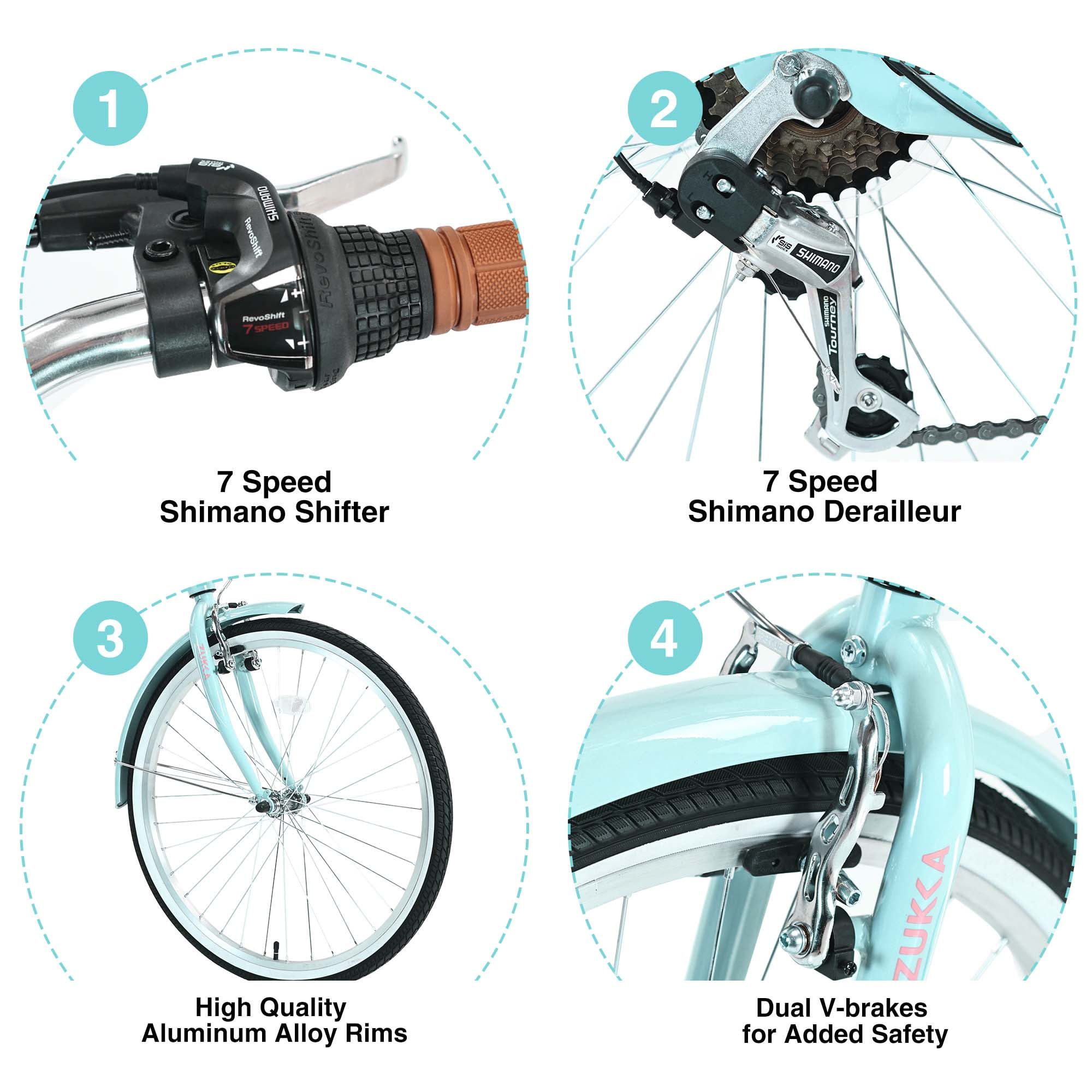 Aukfa 26" Cruiser Bike, 7 Speed Bicycle Hybrid Bikes for Women Girls Ladies, Arctic - Image 4