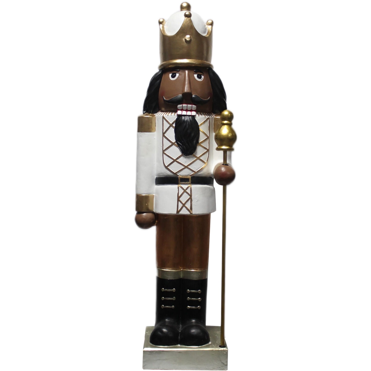 Fraser Hill Farm 48-In. African American Nutcracker Holding Staff MGO Figurine, Festive Indoor Christmas Holiday Decorations, White/Gold, FFMG048-0NC-GLDAA - Image 7