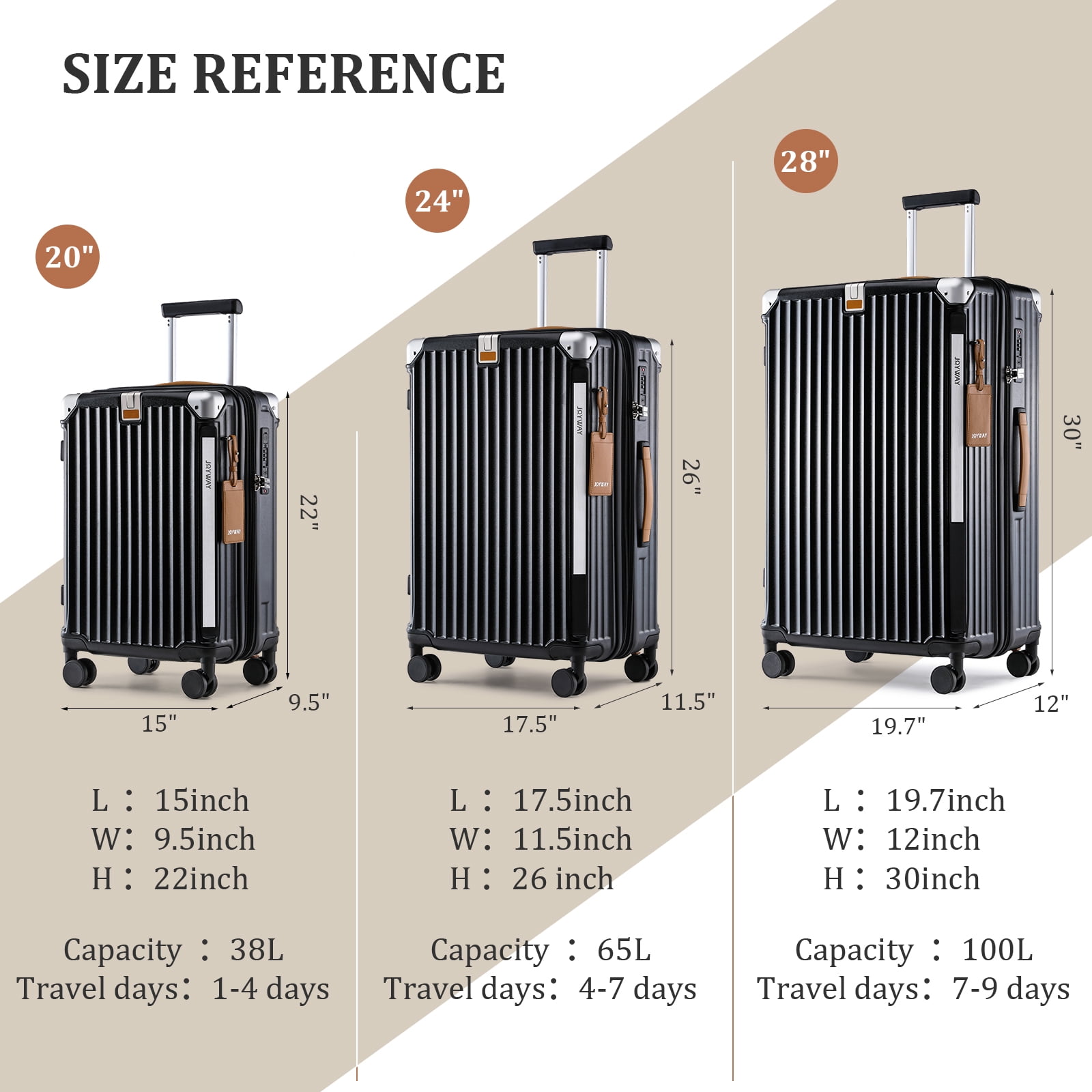 Joyway Luggage Sets Expandable Hard 20 inch Carry-on Luggage USB Port Cup Holder TSA Lock Suitcase - Image 3