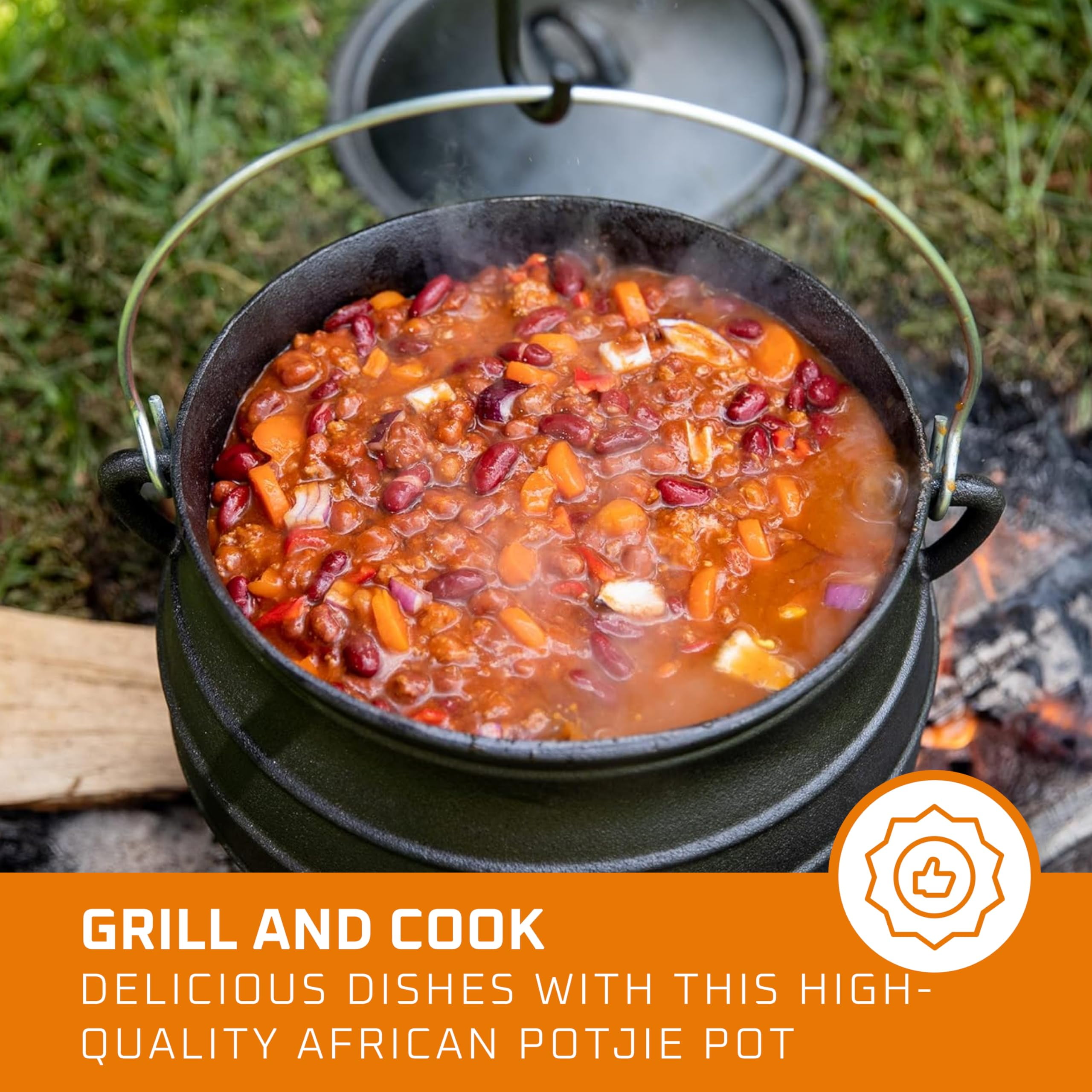 Bruntmor 8-Quart Pre-Seasoned Cast Iron Cauldron - African Potjie Pot with Lid - 3-Legged Pot for Even Heat Distribution - Outdoor Cast Iron Dutch Oven Cookware for Campfire Cooking and Boiling - Image 2