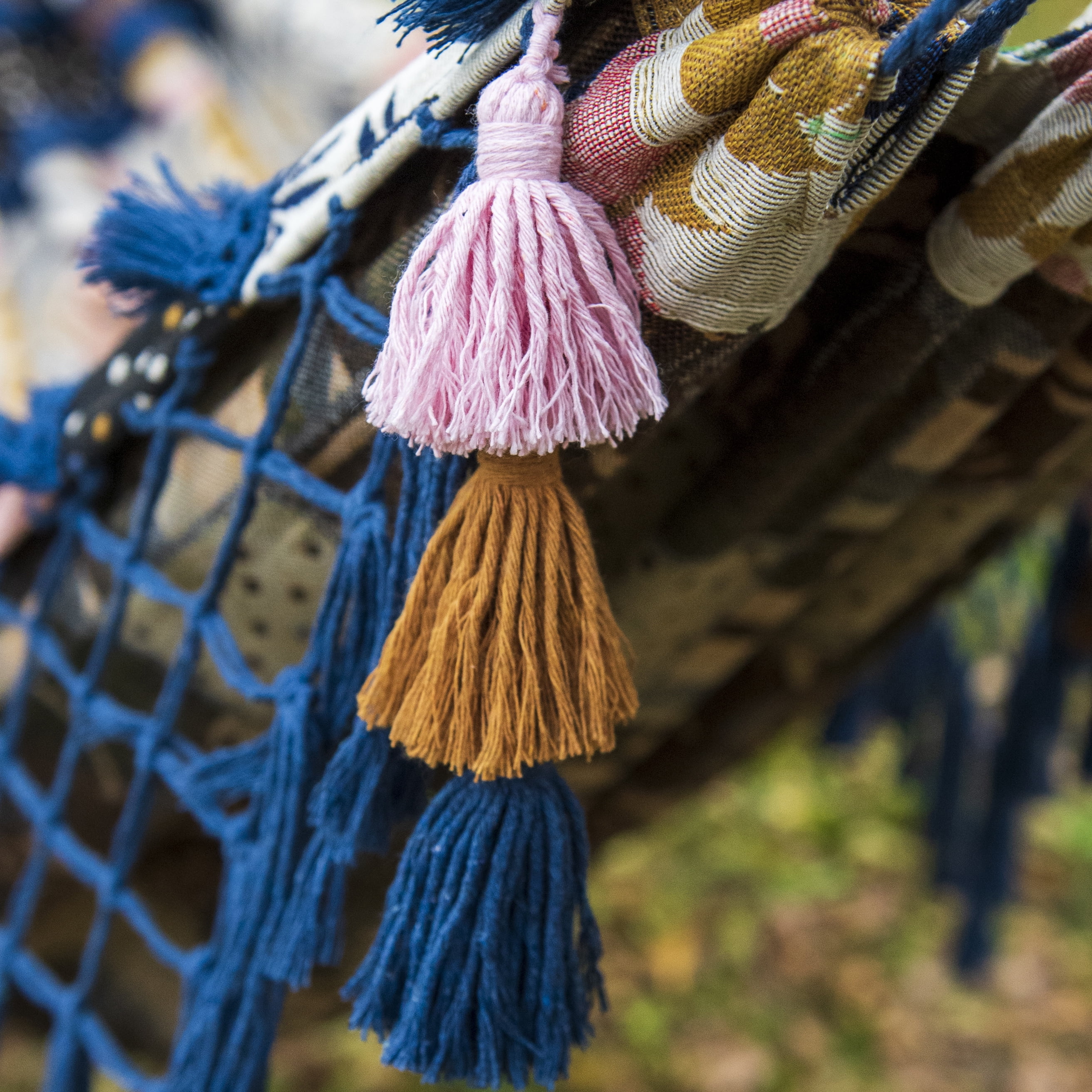 Equip Jacquard Bohemian Macrame Hammock, Blue Patchwork Print, Size 126 in. L x 59 in. W - Image 3