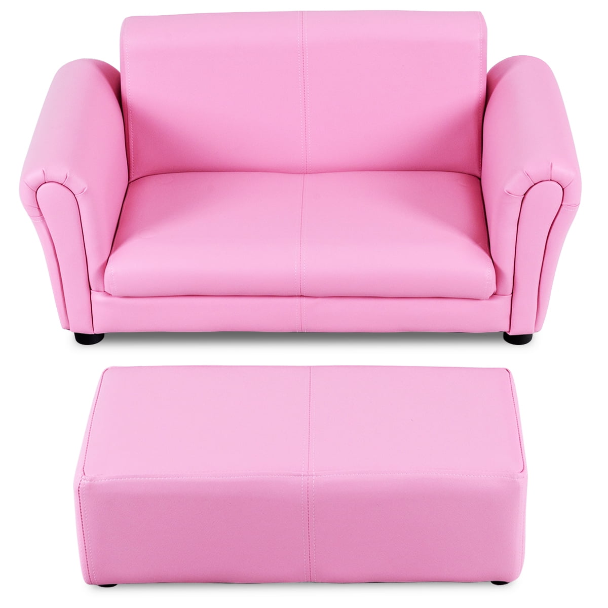 Costway Pink Kids Sofa Armrest Chair Couch Lounge Children Birthday Gift w/ Ottoman - Image 9