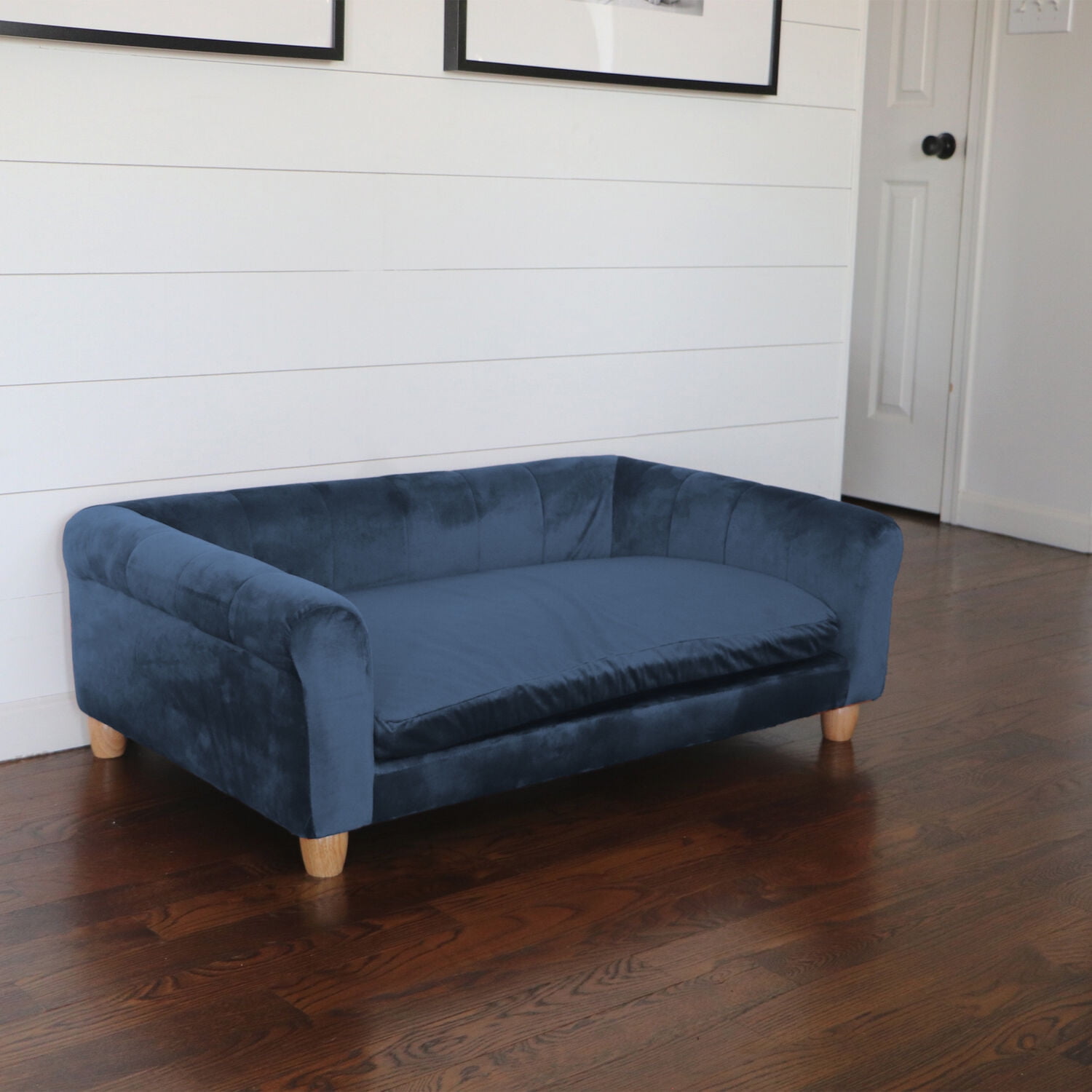 Critter Sitters 42 in. Elegant Navy Faux-Velvet Rectangle Pet Bed for Medium and Large Dogs - Image 4