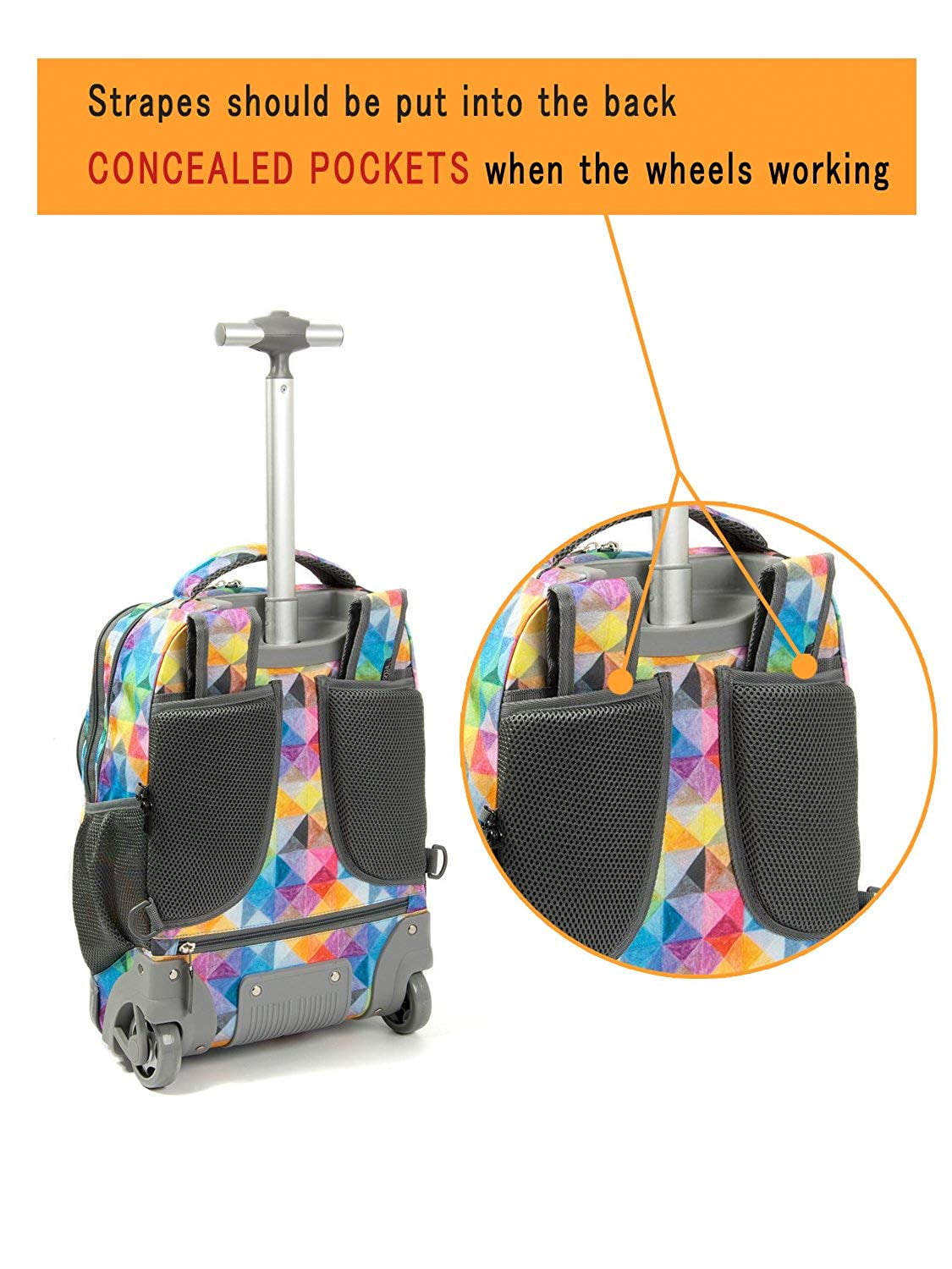 Tilami Colorful Geometric Print Rolling Backpack 18 Inch Wheeled Backpack - Image 2