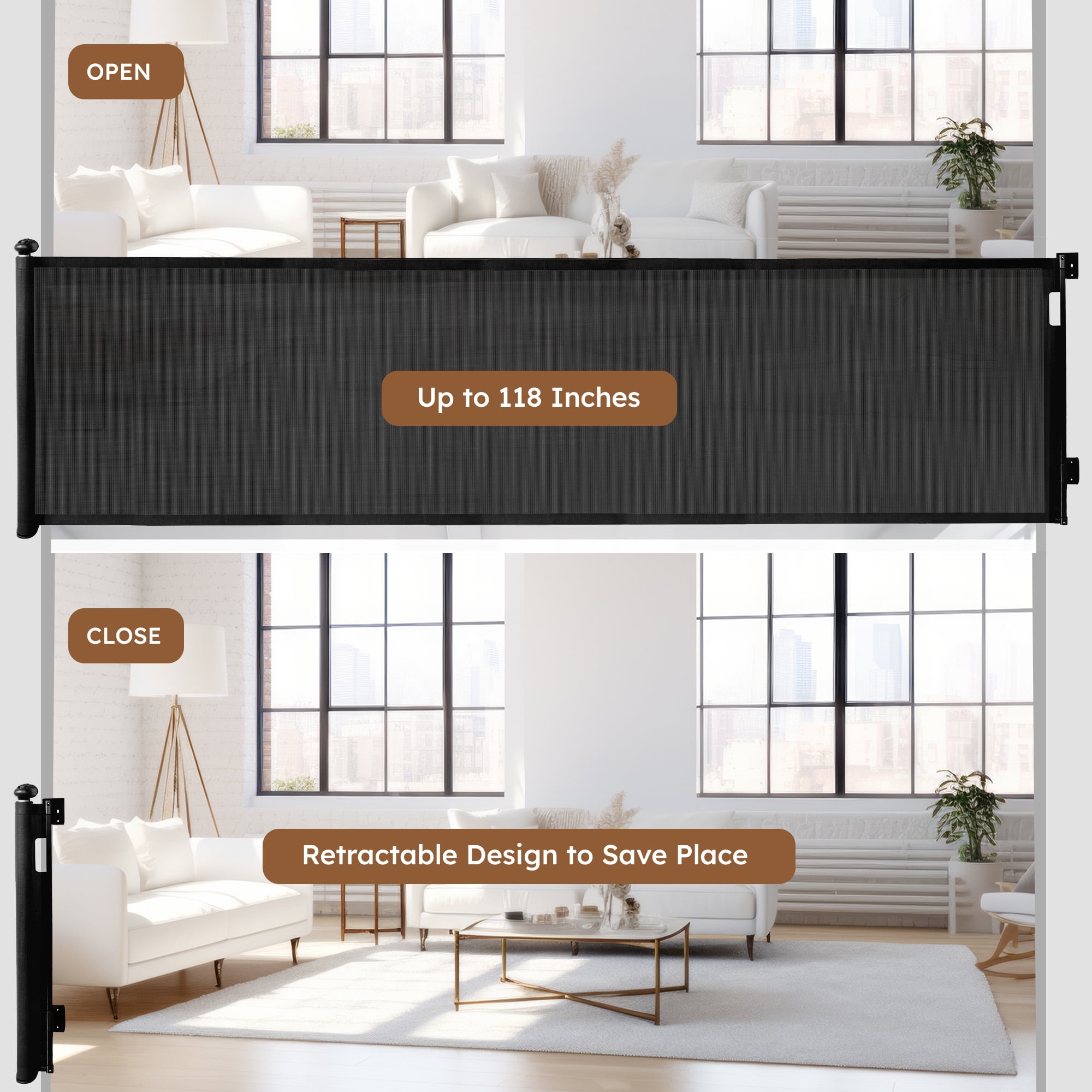 118inch Retractable Baby Gate Extra Wide for Doorways,Mesh Extra Long Dog Gate for Stairs,Child Safety Extra Large Gate for Doorways, Stairs, Hallways, Indoor/Outdoor(Black) - Image 10