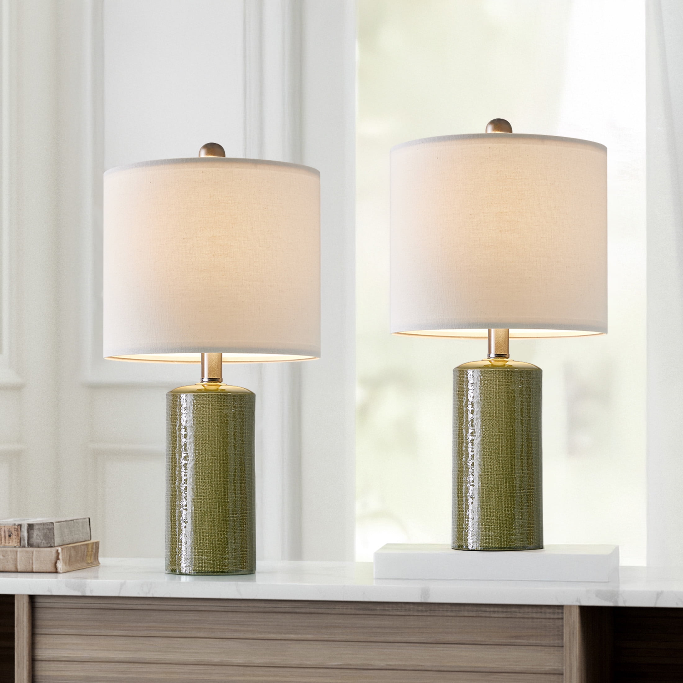 Oneach Modern Table Lamp Set of 2 for Living Room 20.25" Farmhouse Green Ceramic Bedside Nightstand Lamps for Bedroom - Image 12