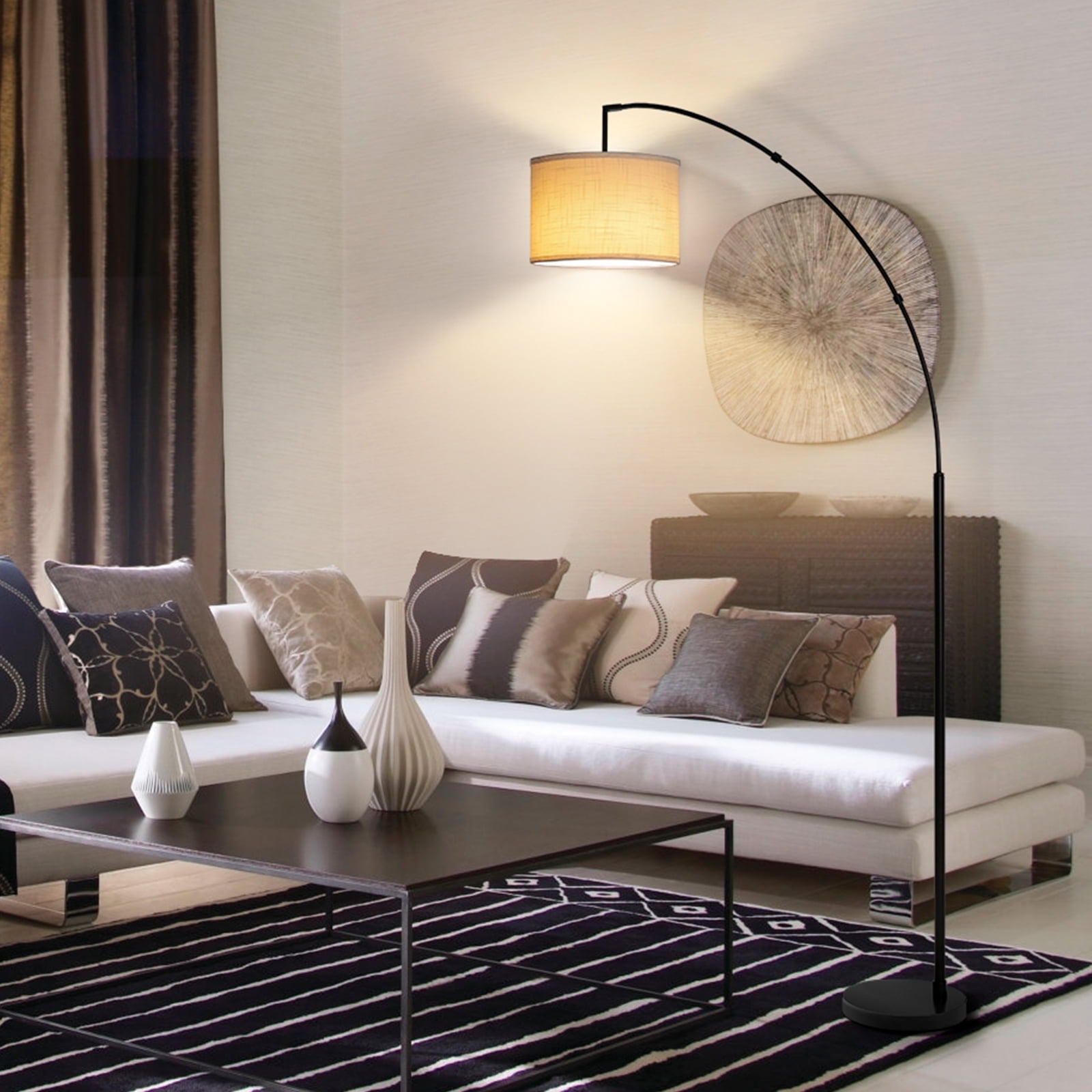 OUTON 81" Arc Floor Lamp with Remote for Living Room, LED Dimmable Modern Standing Lamps with 4 Color Temperatures, Adjustable Linen Shade, Tall Light for Bedroom (Black+Beige Shade) - Image 7