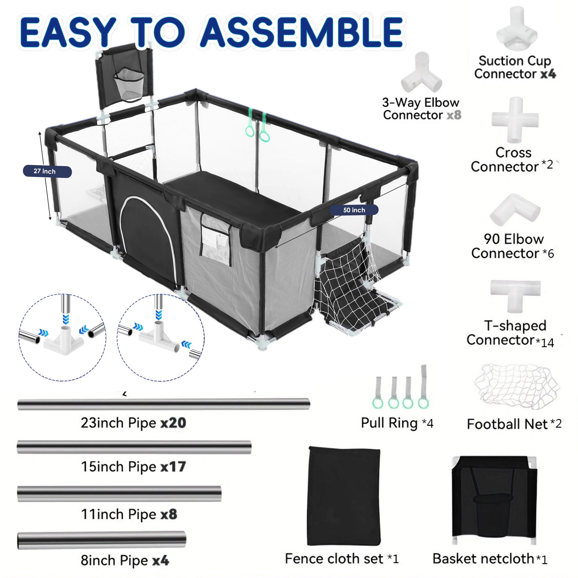 HioHa Large Baby Playpen, Big Playard with Basketball Hoop, Portable Play Yard Baby Fences with Storage Bag for Infant Toddler - Image 4
