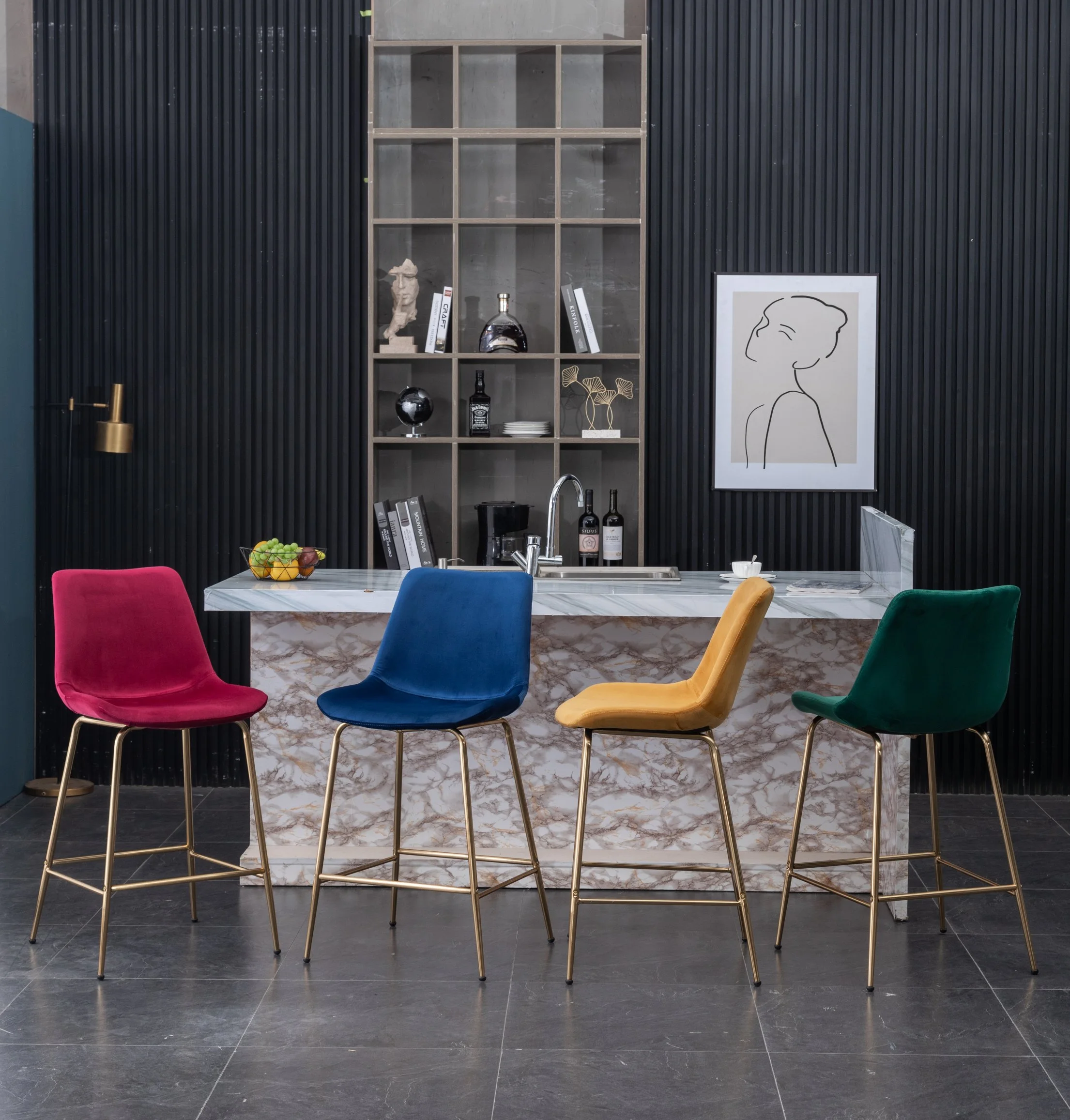 Roundhill Aufurr Modern Velvet 26.50 in Counter Height Stools - Set of 2 - Gold - Image 4