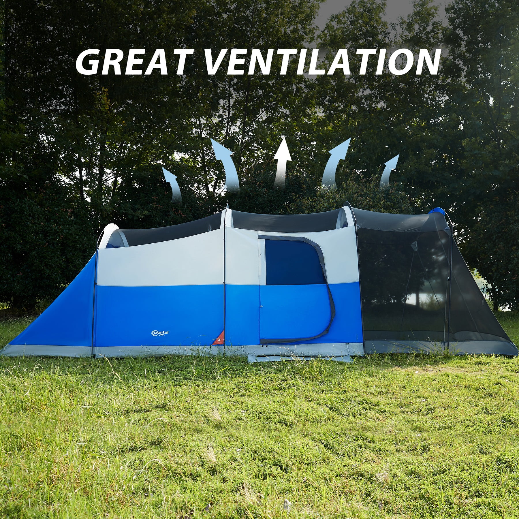 PORTAL 8 Person Family Camping Tent with Screen Porch, Portable Cabin Tent with Rainfly, 20ft * 8ft * 74in, Blue - Image 6