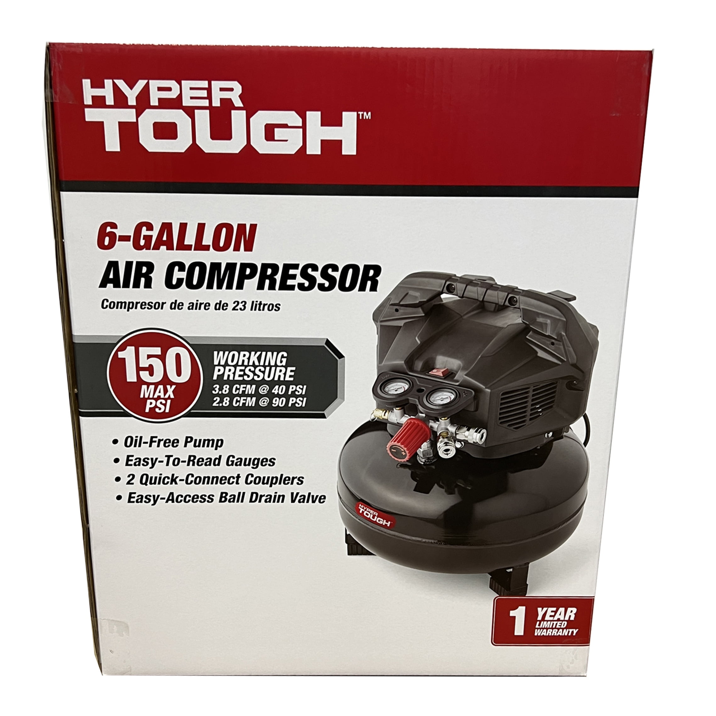 Hyper Tough Black 150 PSI Oil-Free Pancake Air Compressor 6 gal - Image 7