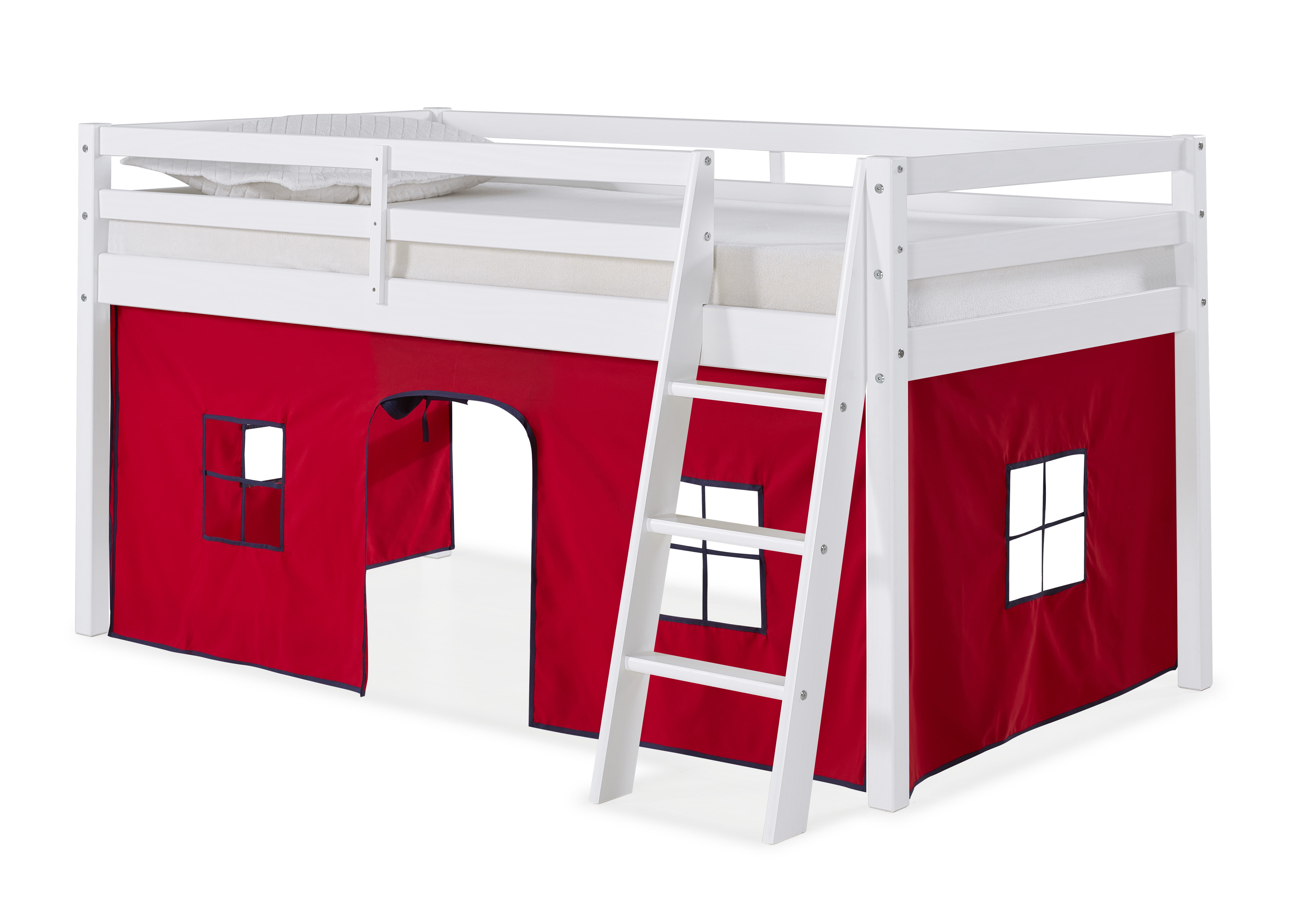 Alaterre Furniture Roxy Junior Kids White Loft Bed, Red with Blue Trim Tent - Image 2