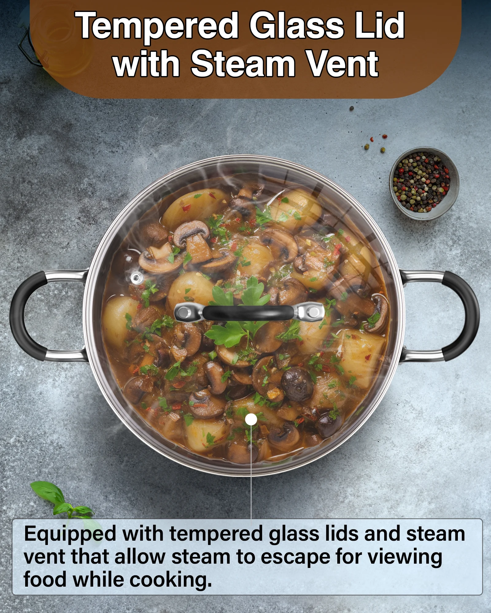 Cook N Home Stainless Steel Cookware Sets 10-Piece, Pots and Pans Kitchen Cooking Set with Stay-Cool Handles, Dishwasher Safe, Silver - Image 3